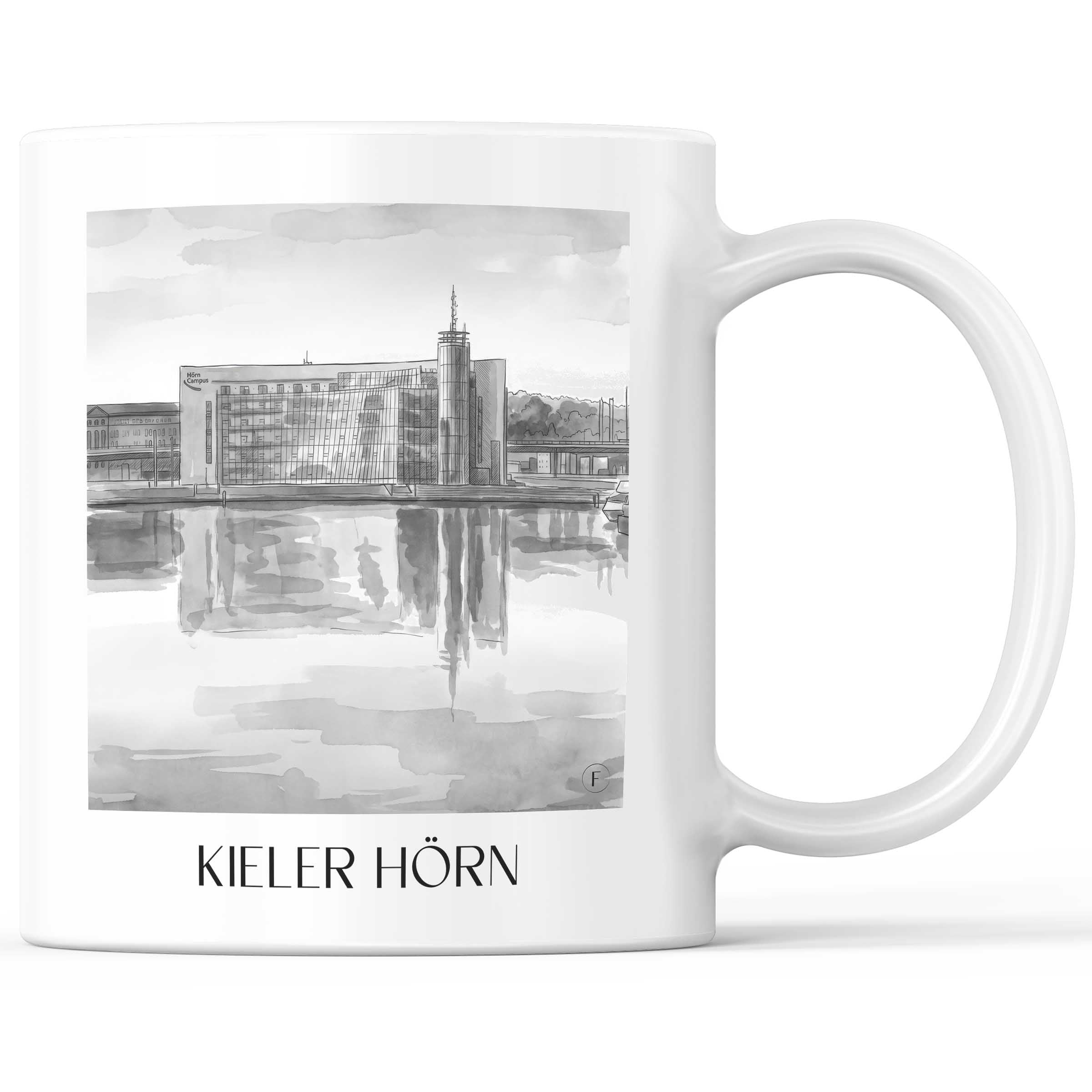 Kieler Hörn Kaffeebecher - Schleswig-Holstein - Deutschland Becher - Kaffeetasse im Aquarell Schwarz-Weiß Stil