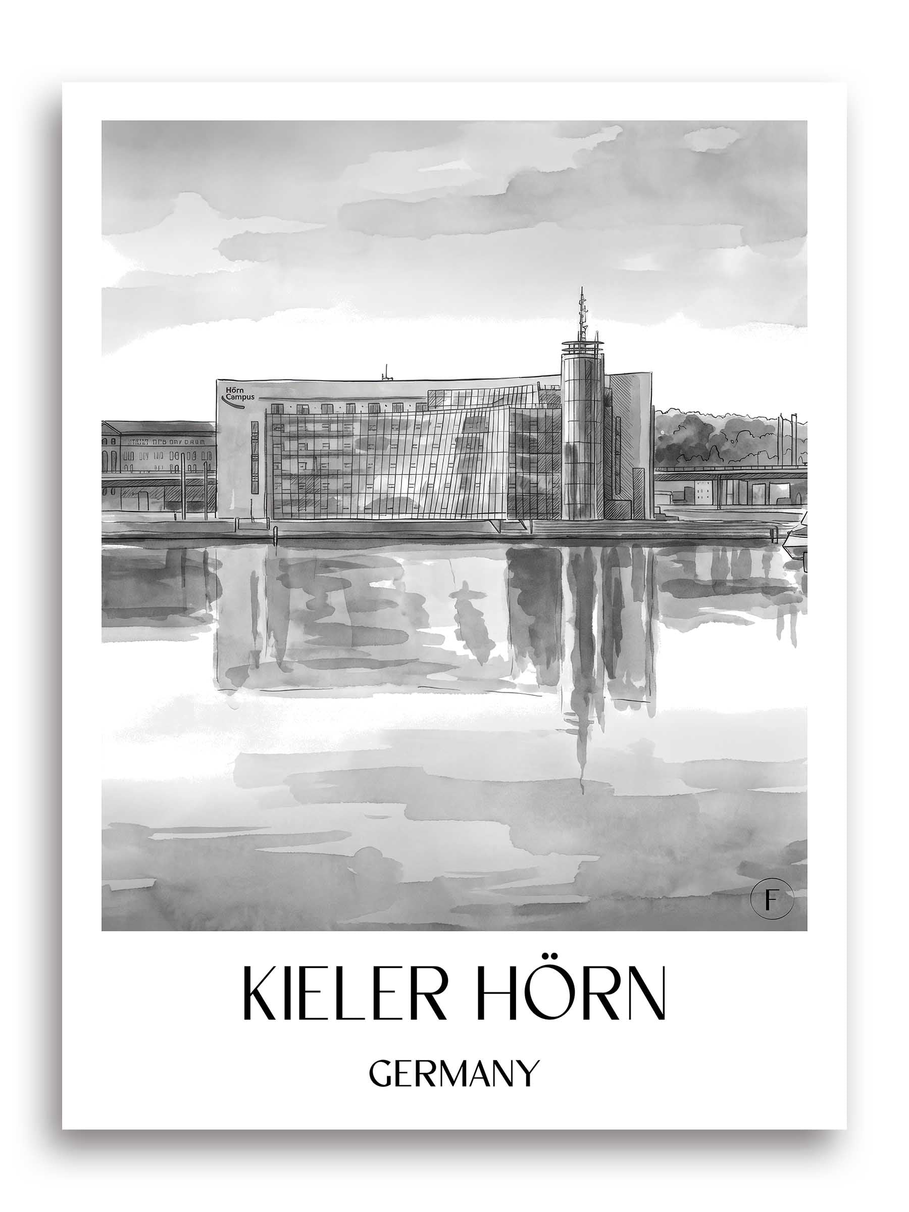 Kieler Hörn Poster - Schleswig-Holstein - Germany Art Print - Watercolor Black and White from A4 to A1