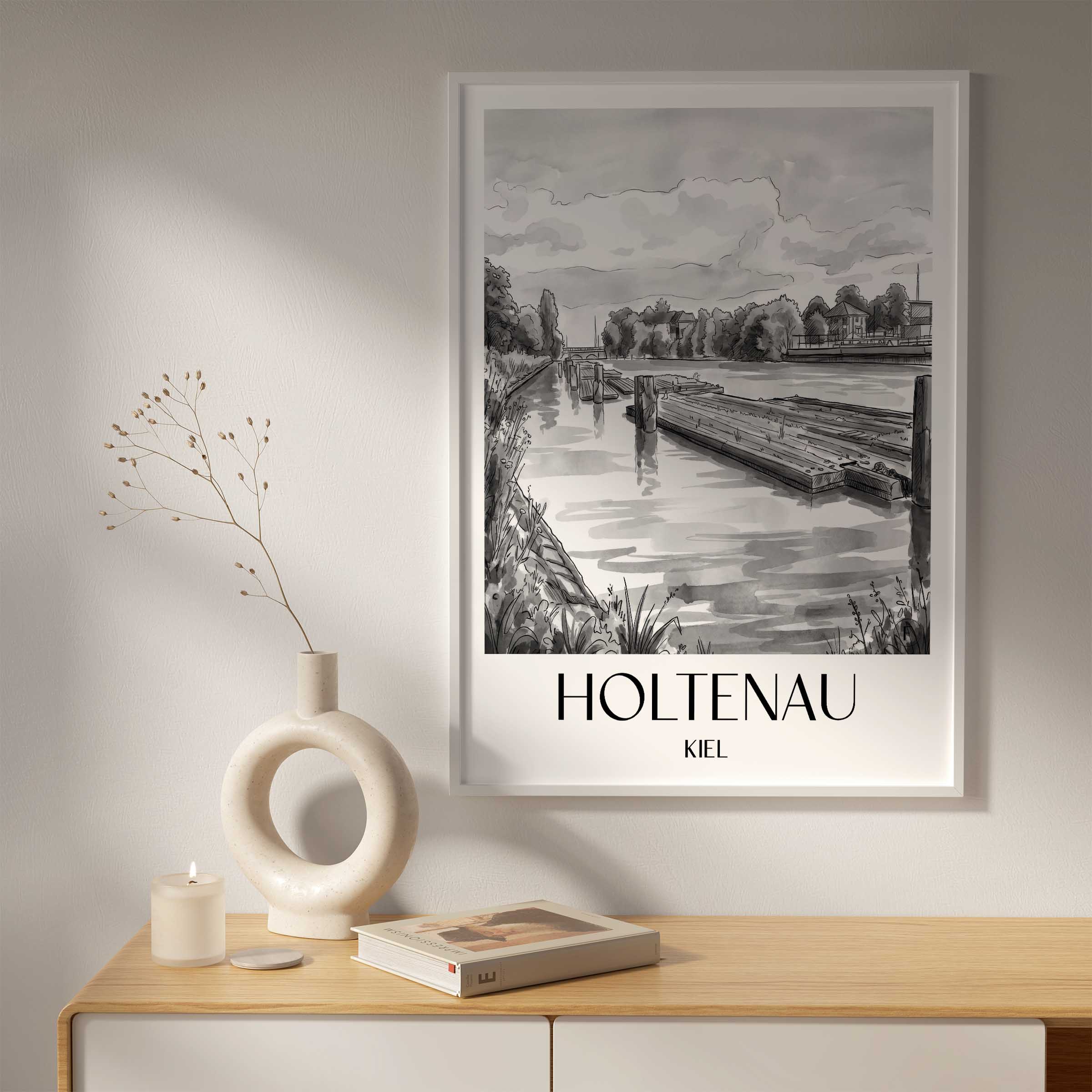 holtenau-kiel-deutschland-poster-aquarell-schwarz-weiss