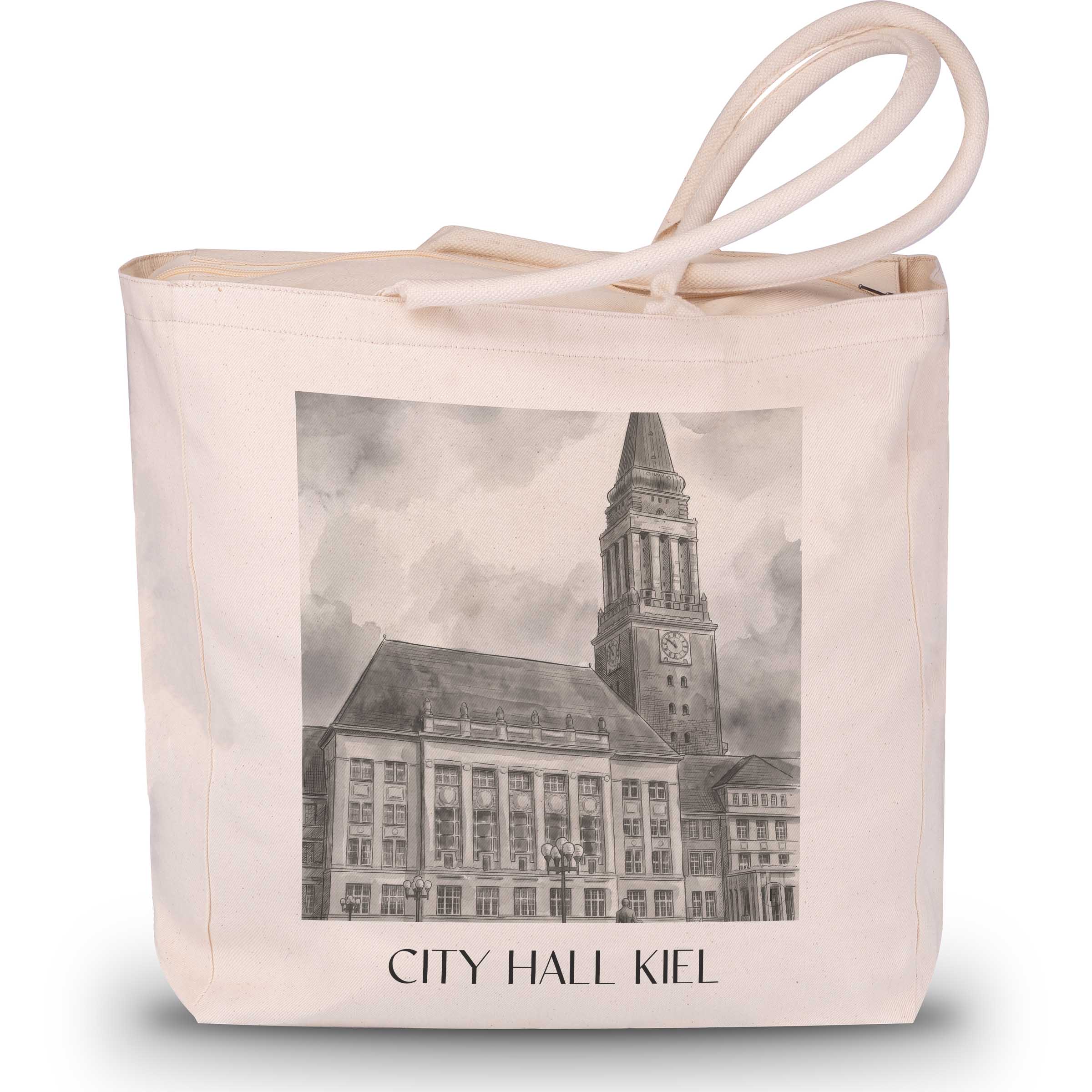 Rathaus Shopping Tasche - Kiel - Deutschland Tote Bag - Einkaufstasche im Aquarell Schwarz-Weiß Stil