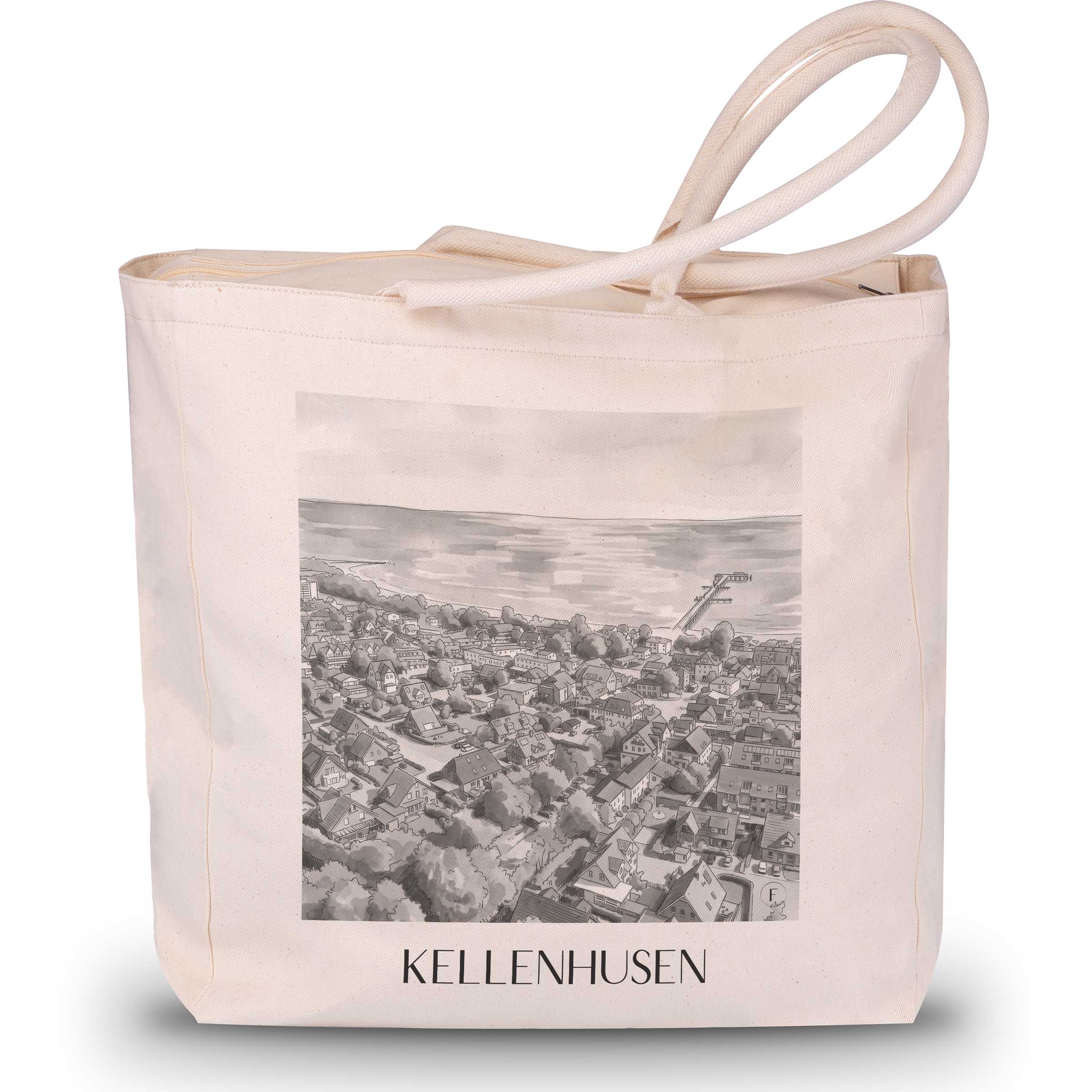 Kellenhusen Shopping Tasche - Ostholstein - Deutschland Tote Bag - Einkaufstasche im Aquarell Schwarz-Weiß Stil