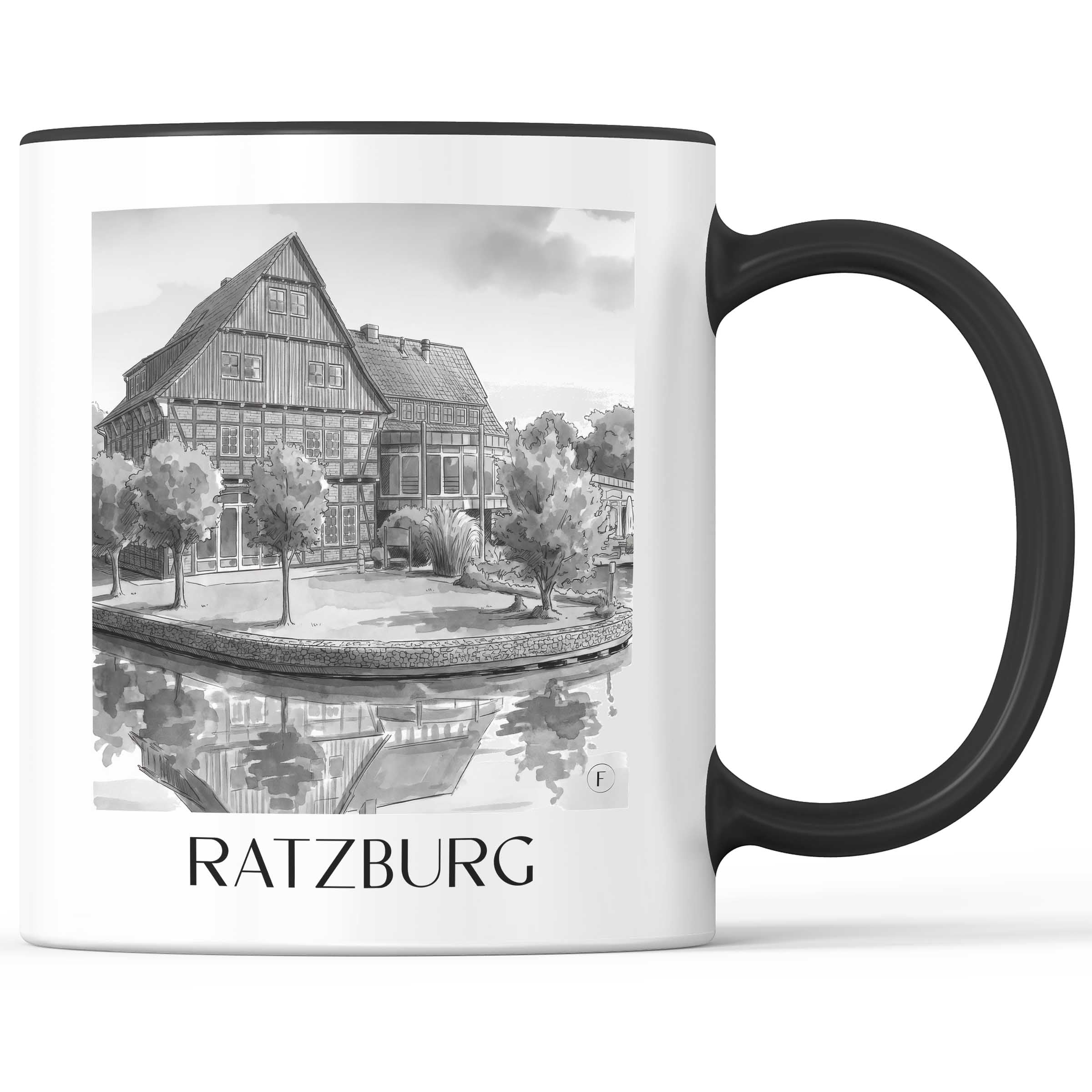 ratzburg-schleswig-holstein-deutschland-kaffeebecher-aquarell-schwarz-weiss