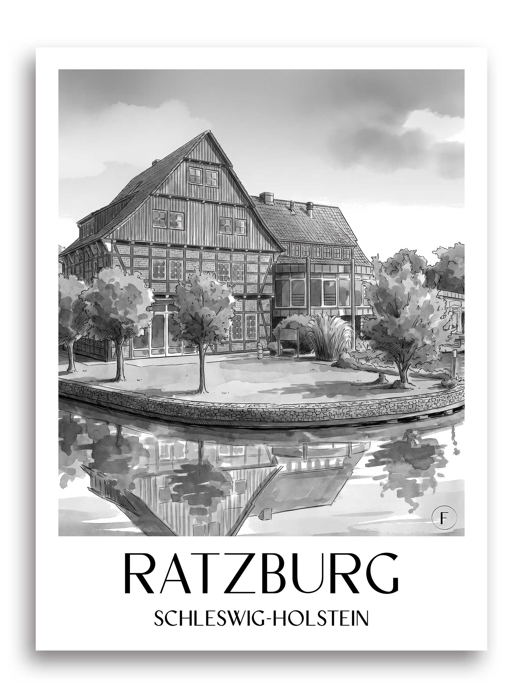 ratzburg-schleswig-holstein-deutschland-poster-aquarell-schwarz-weiss