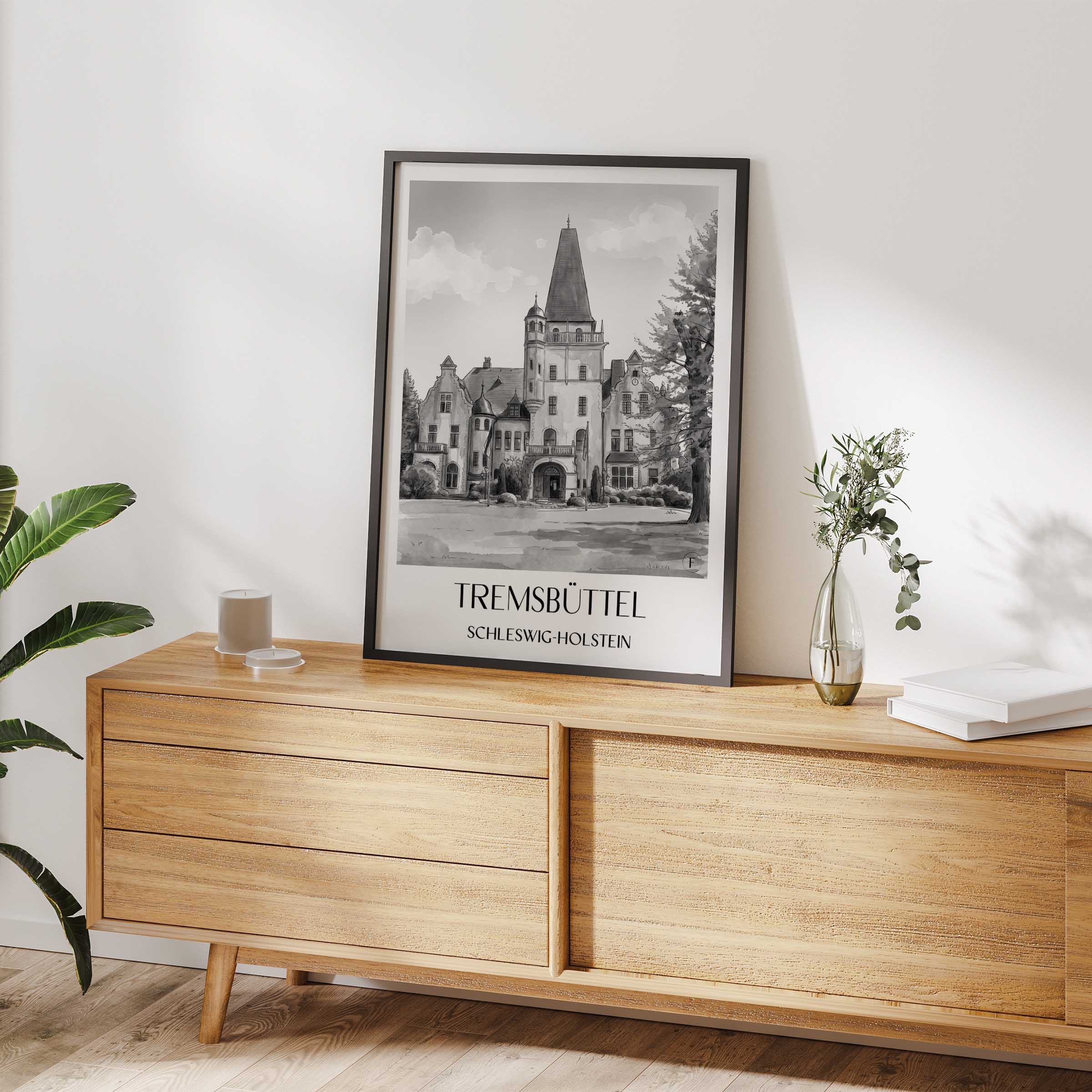 tremsbüttel-schleswig-holstein-deutschland-poster-aquarell-schwarz-weiss