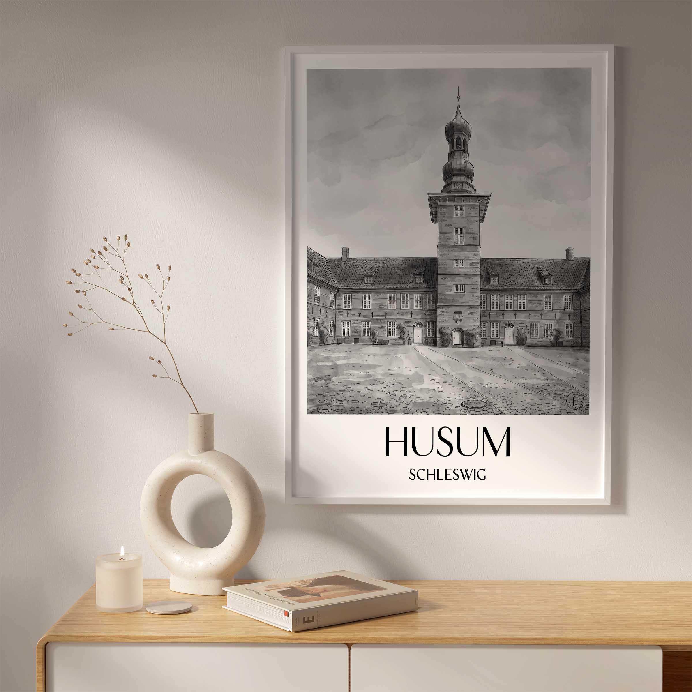 husum-schleswig-deutschland-poster-aquarell-schwarz-weiss