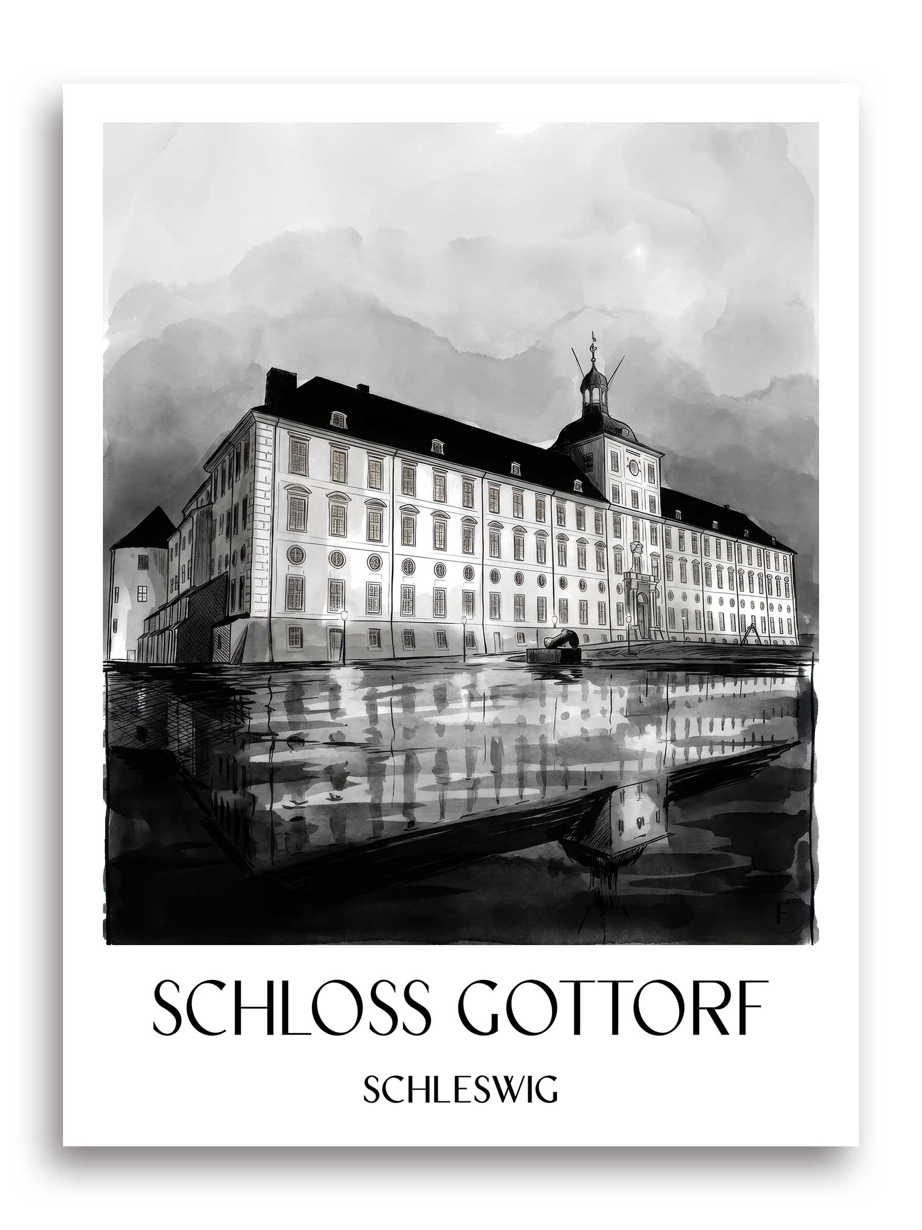 schloss-gottorf-schleswig-deutschland-poster-aquarell-schwarz-weiss