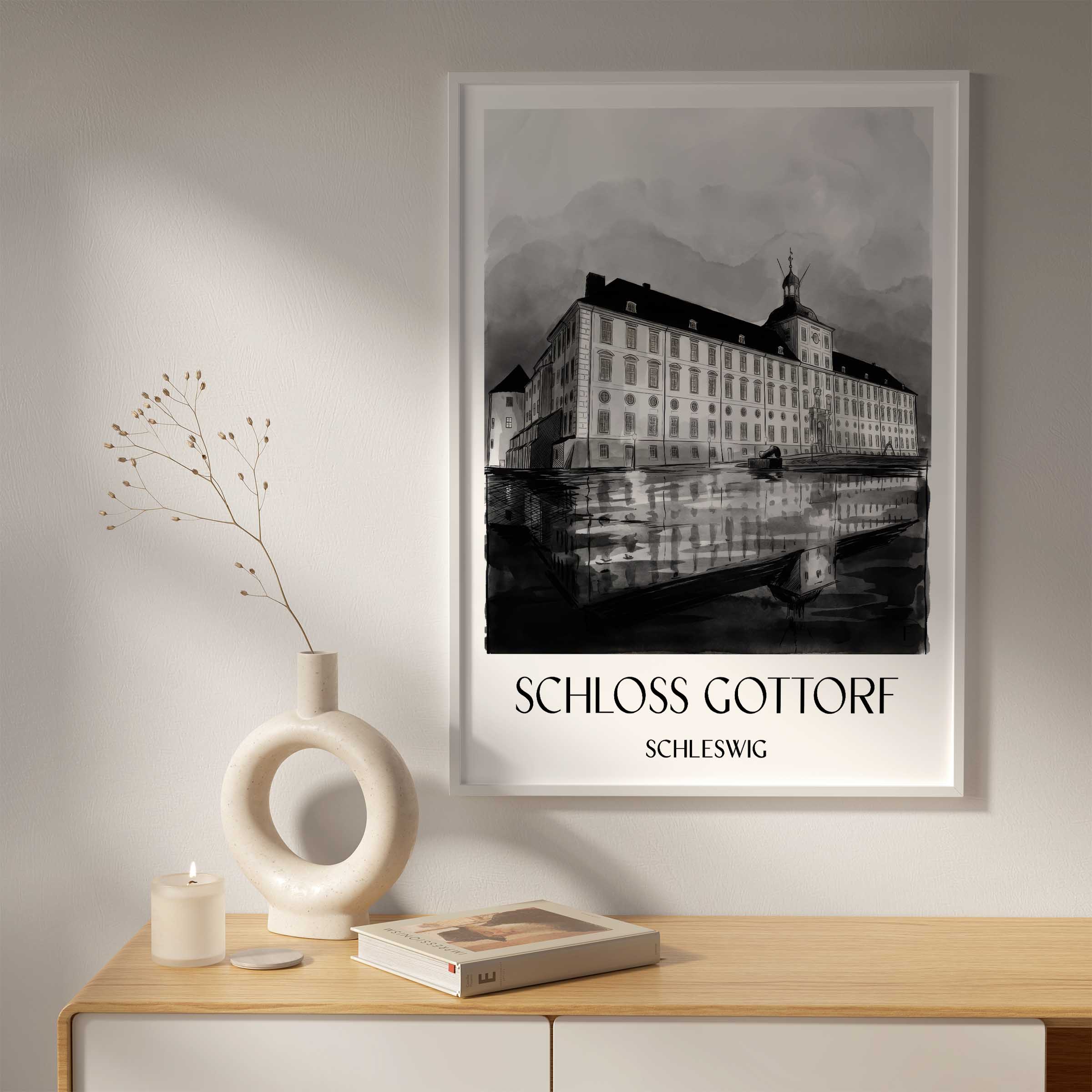 schloss-gottorf-schleswig-deutschland-poster-aquarell-schwarz-weiss