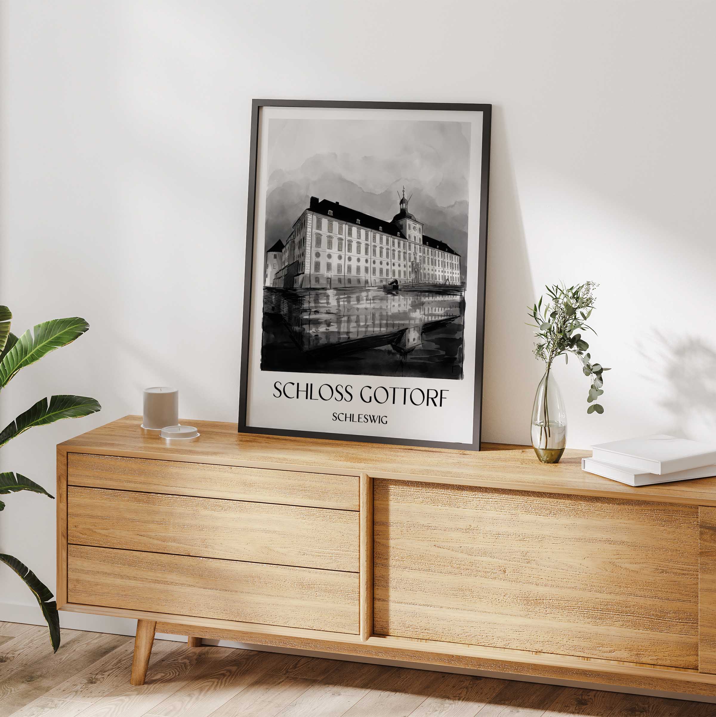 schloss-gottorf-schleswig-deutschland-poster-aquarell-schwarz-weiss