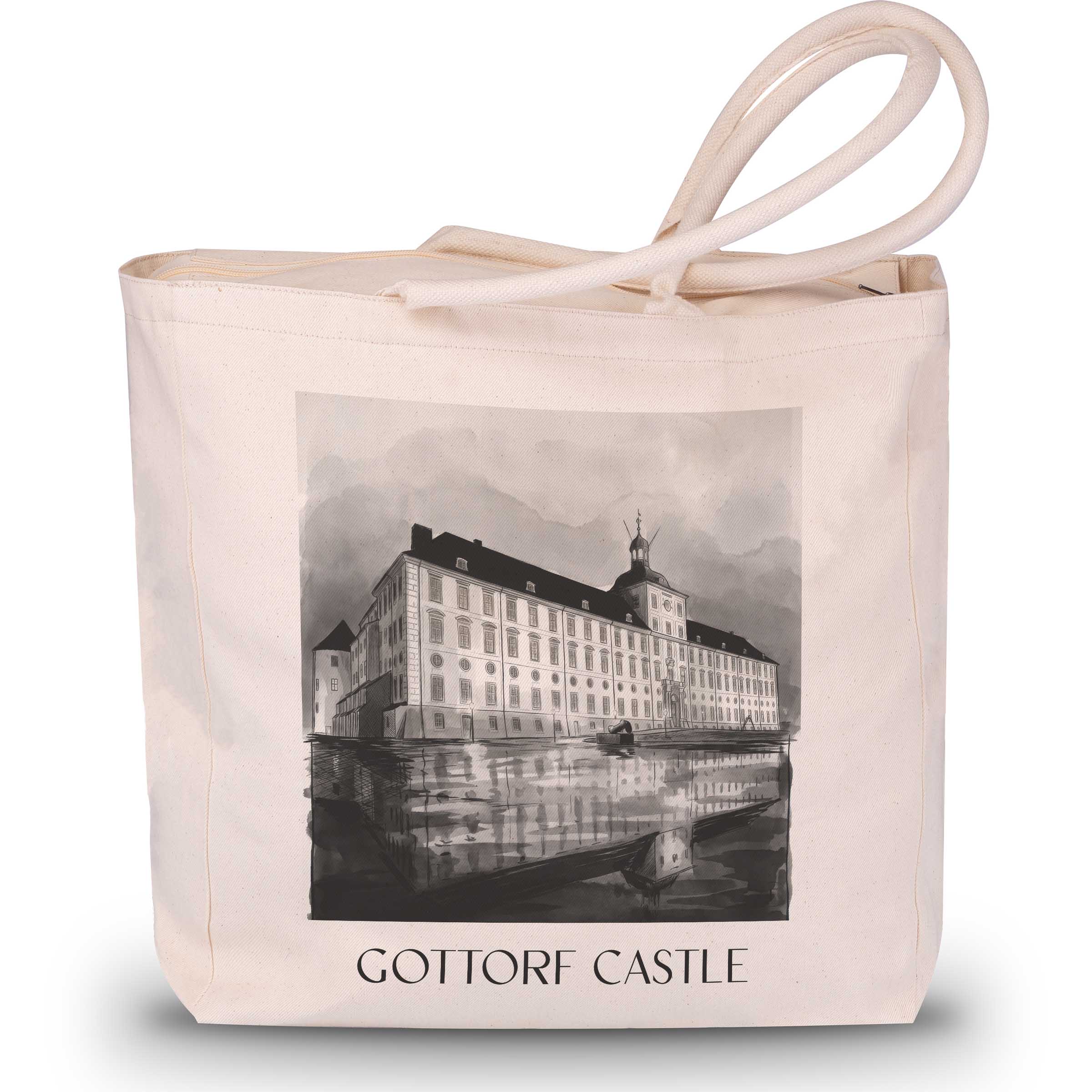 Schloss Gottorf Shopping Tasche - Schleswig - Deutschland Tote Bag - Einkaufstasche im Aquarell Schwarz-Weiß Stil