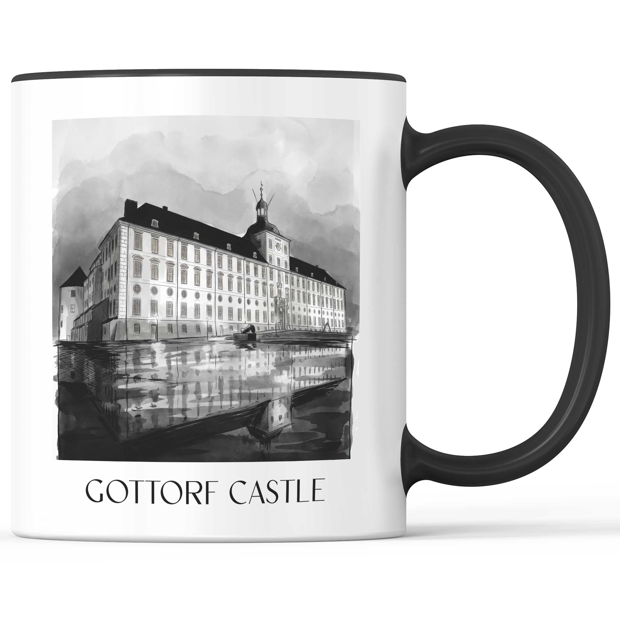 Schloss Gottorf Kaffeebecher - Schleswig - Deutschland Becher - Kaffeetasse im Aquarell Schwarz-Weiß Stil