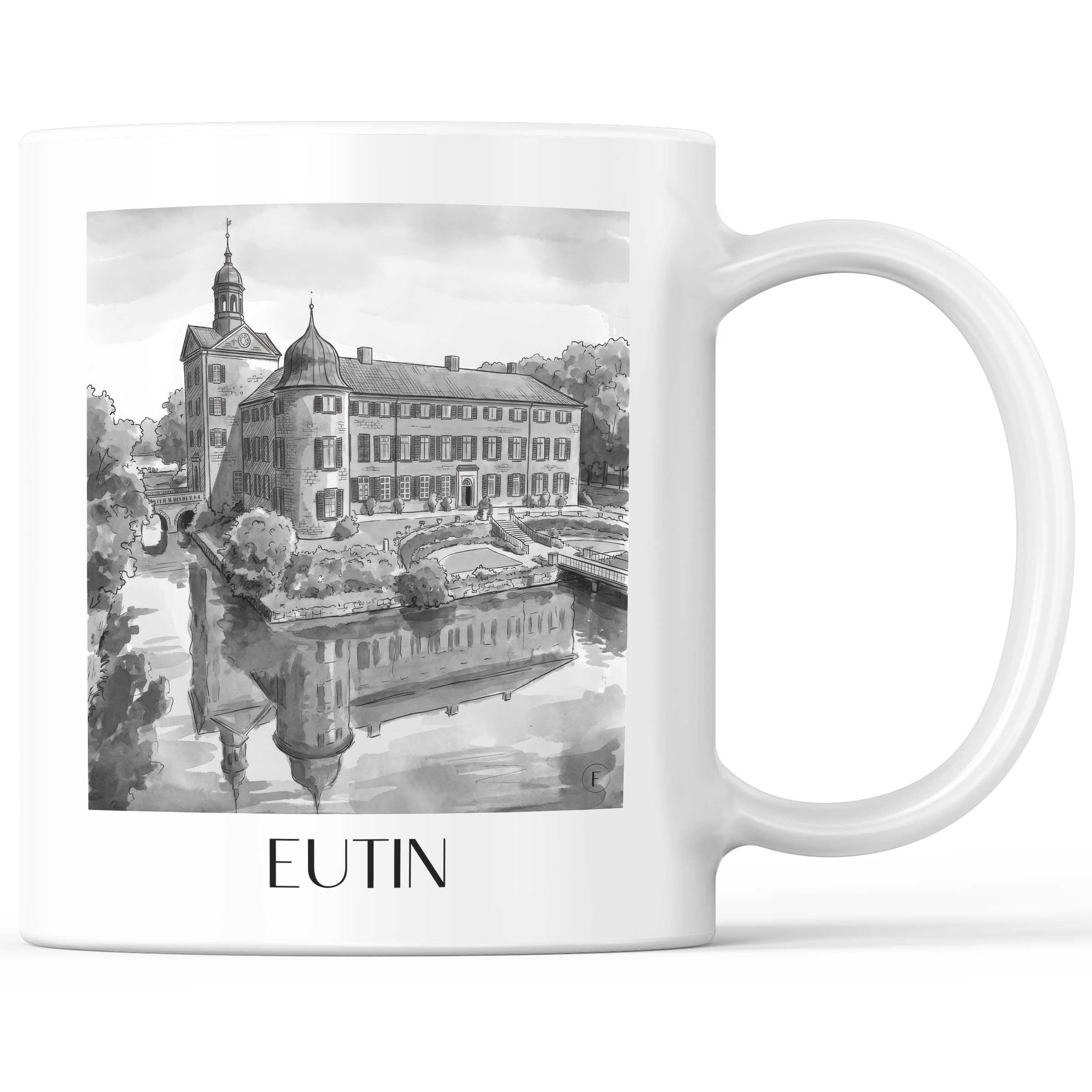 Eutin Kaffeebecher - Schleswig-Holstein - Deutschland Becher - Kaffeetasse im Aquarell Schwarz-Weiß Stil
