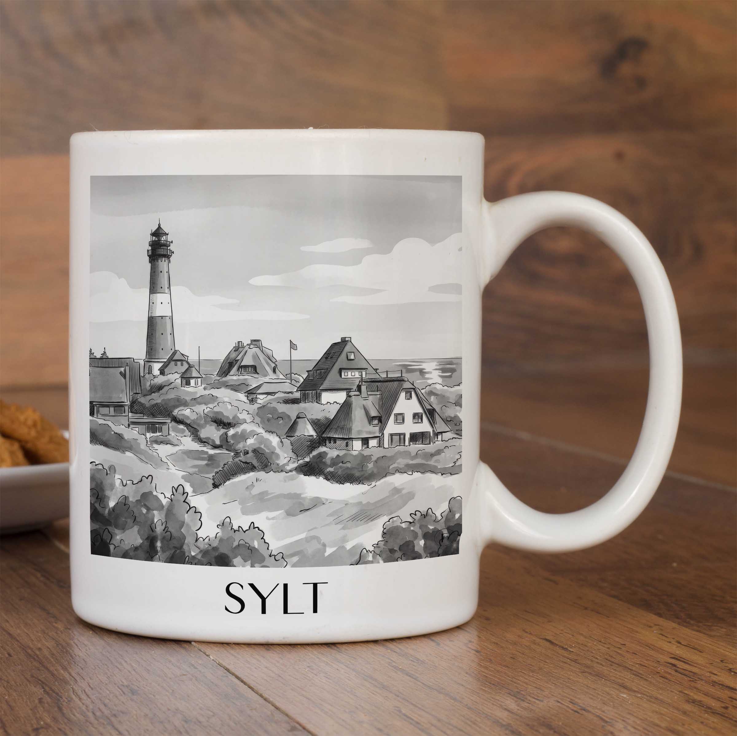sylt-westerland-deutschland-kaffeebecher-aquarell-schwarz-weiss