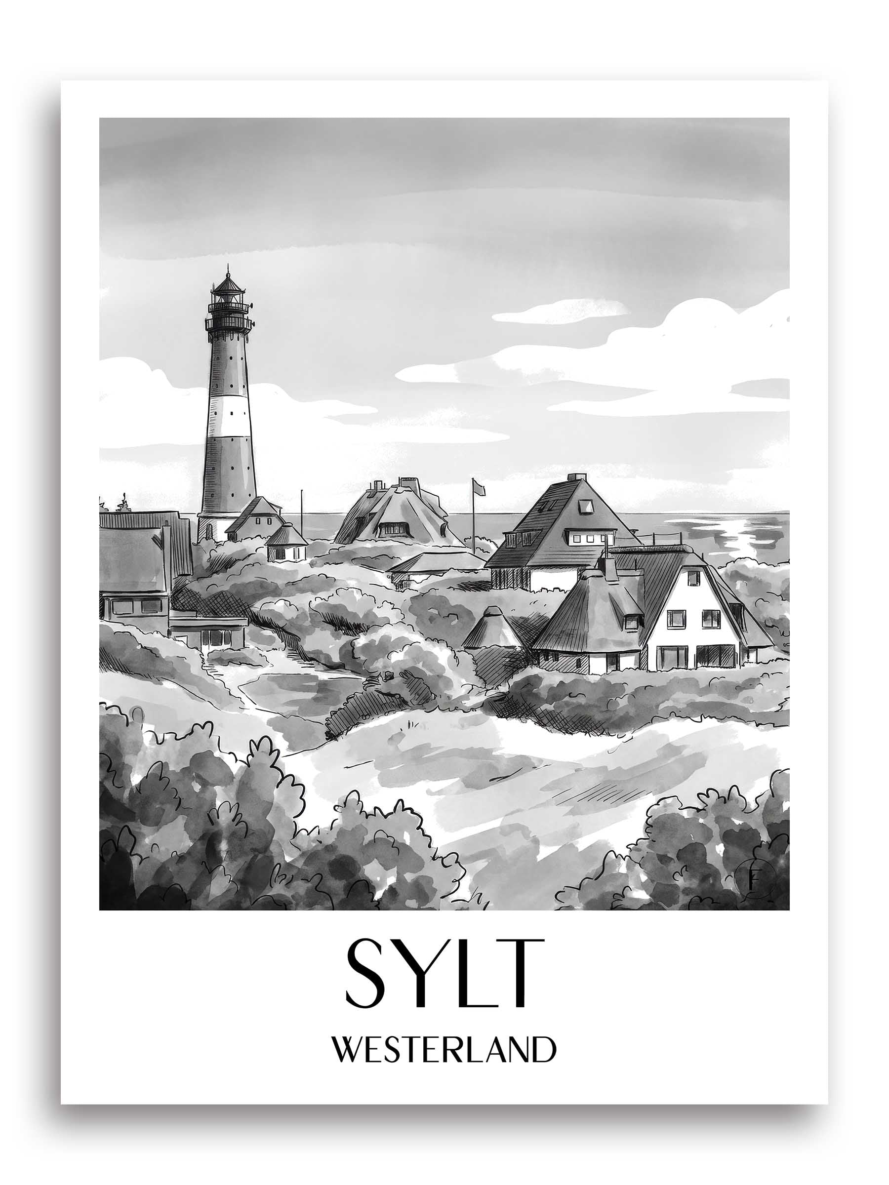 sylt-westerland-deutschland-poster-aquarell-schwarz-weiss