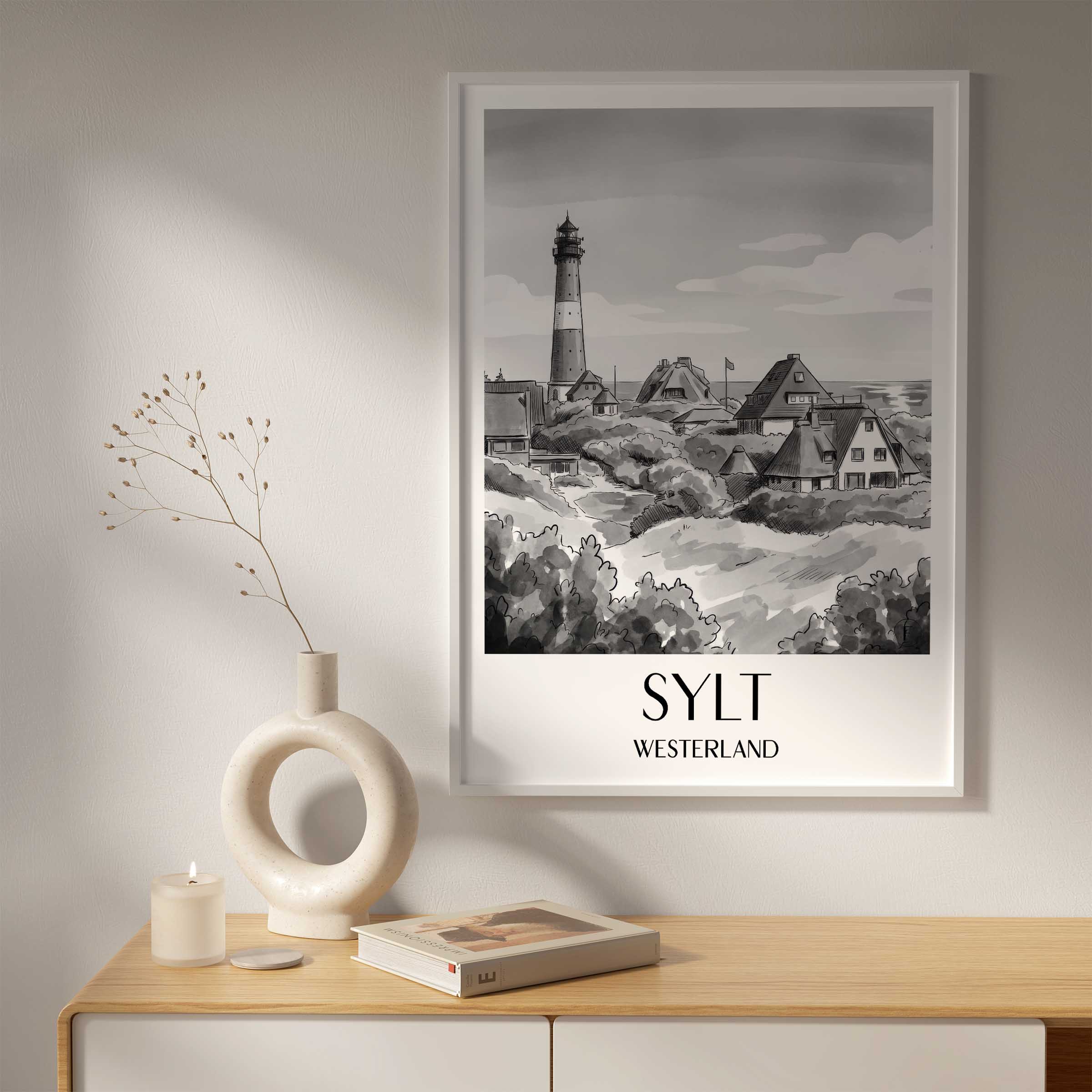 sylt-westerland-deutschland-poster-aquarell-schwarz-weiss