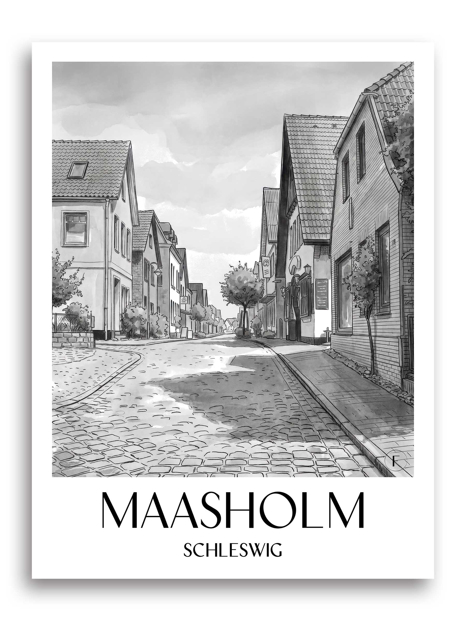 maasholm-schleswig-deutschland-poster-aquarell-schwarz-weiss