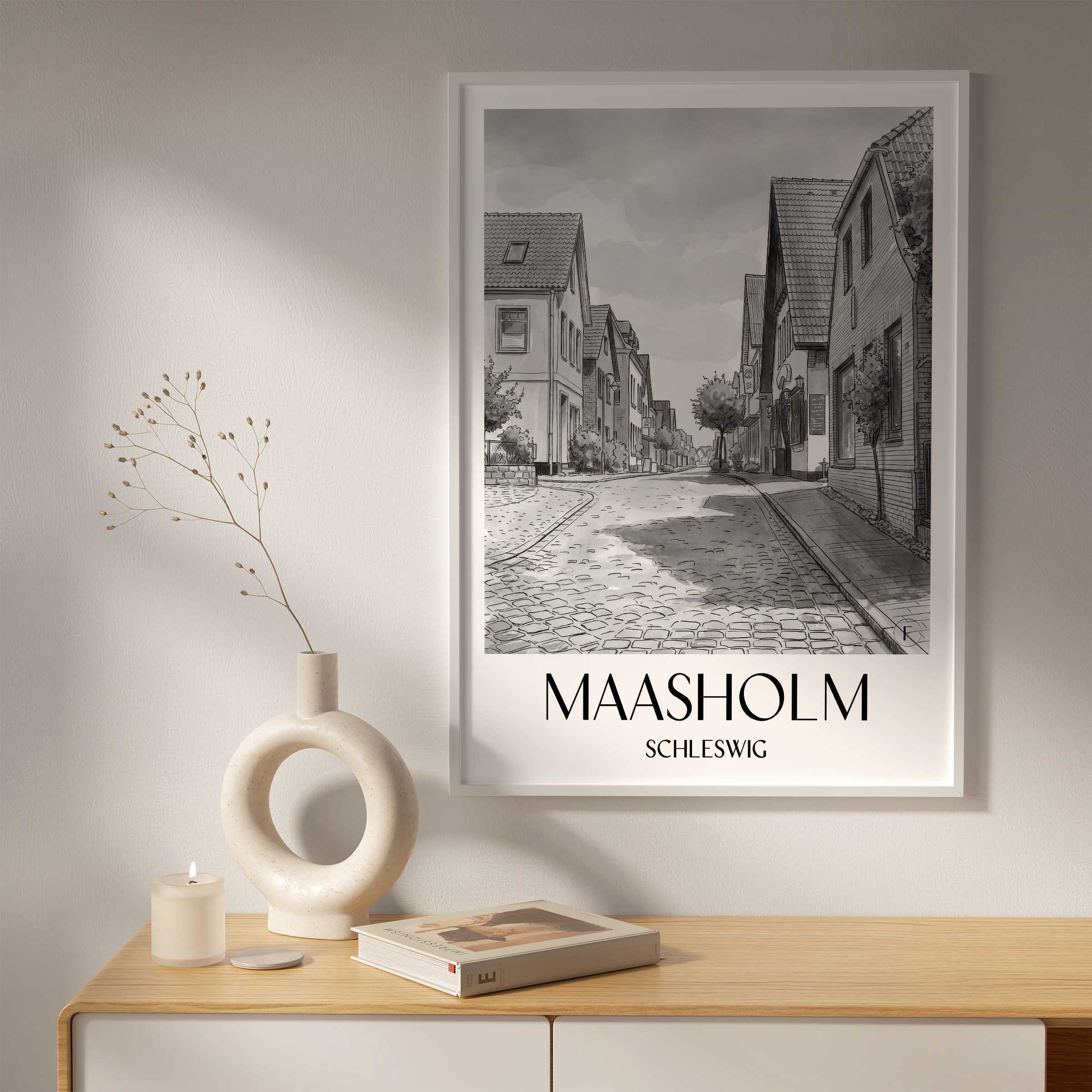 maasholm-schleswig-deutschland-poster-aquarell-schwarz-weiss