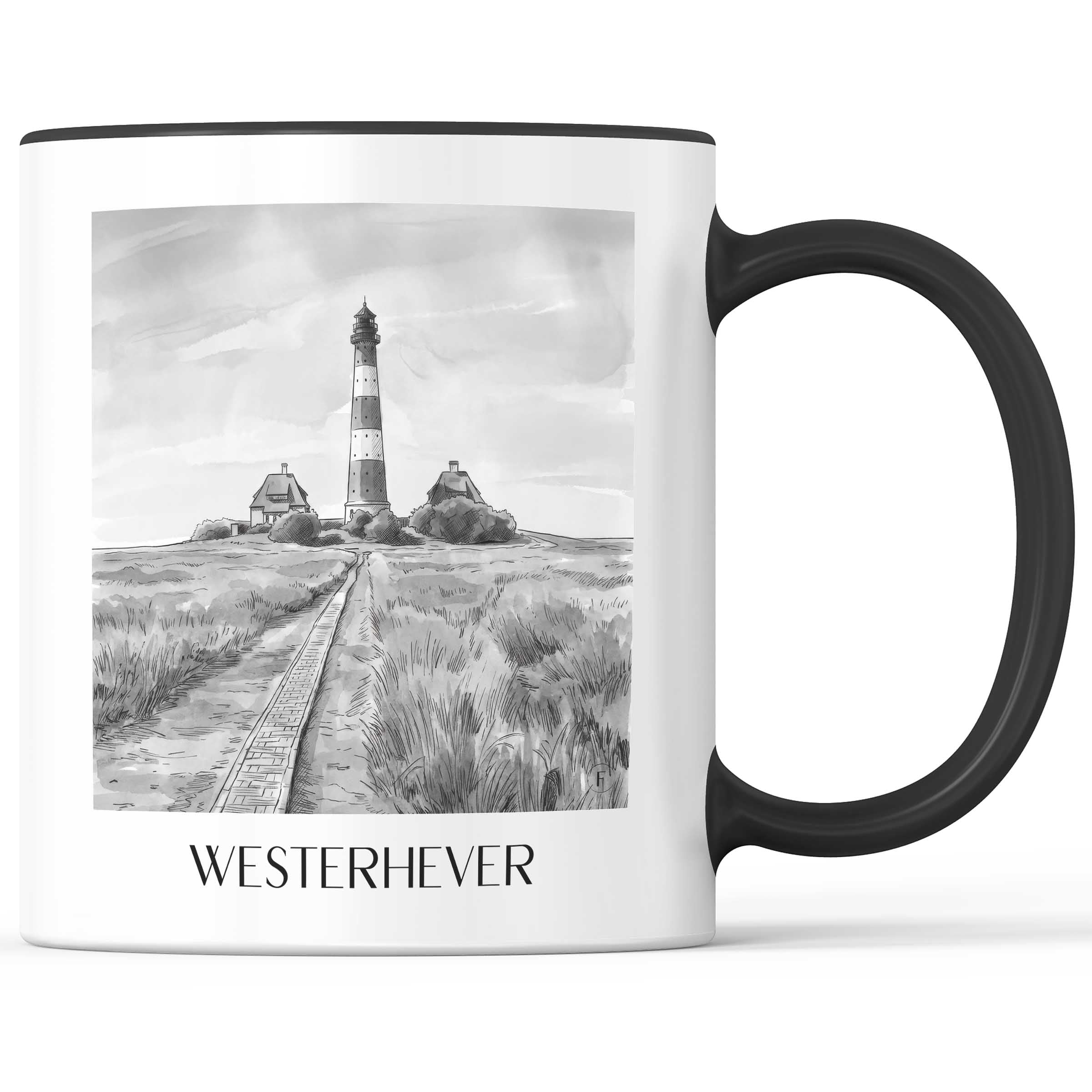westerhever-schleswig-deutschland-kaffeebecher-aquarell-schwarz-weiss