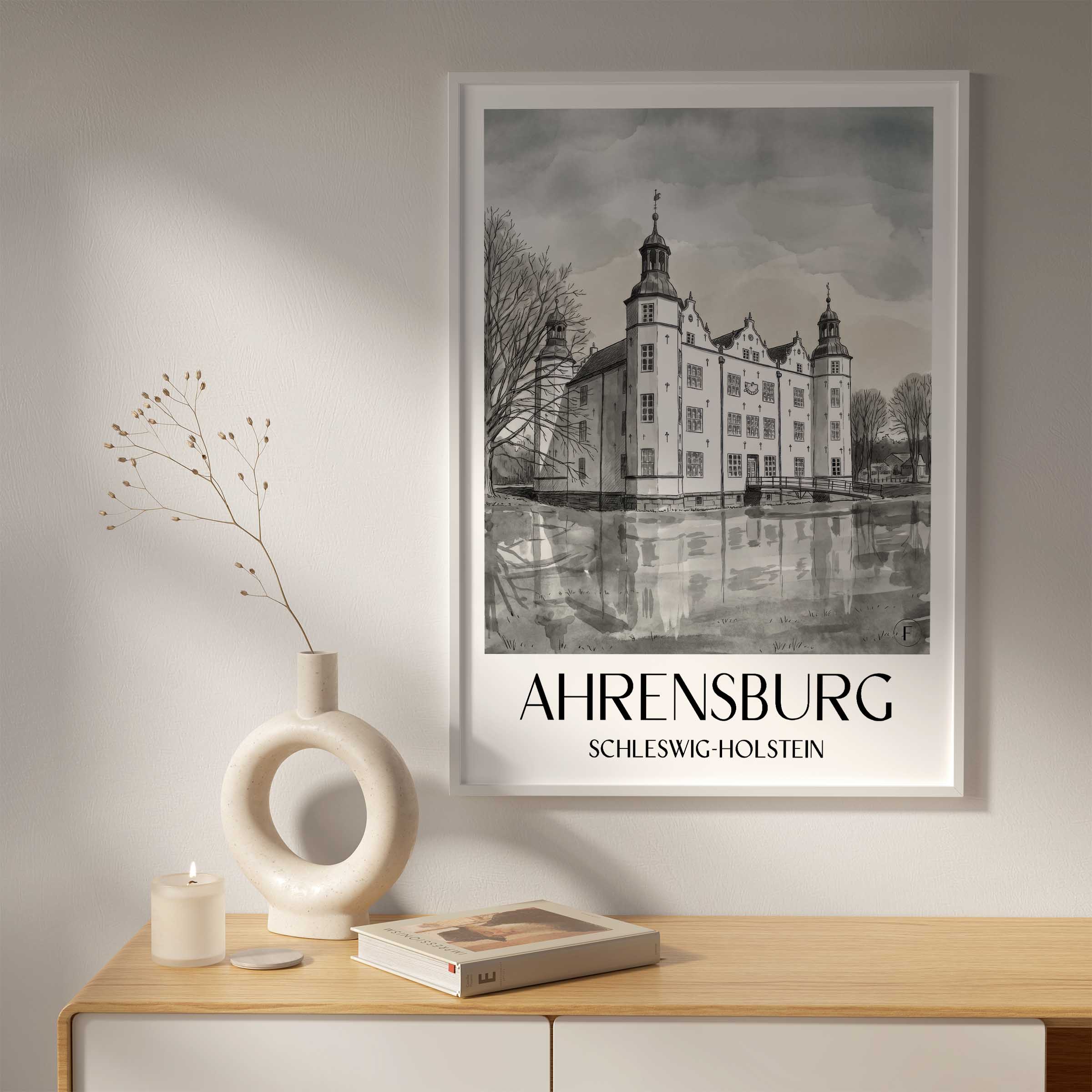 ahrensburg-schleswig-holstein-deutschland-poster-aquarell-schwarz-weiss