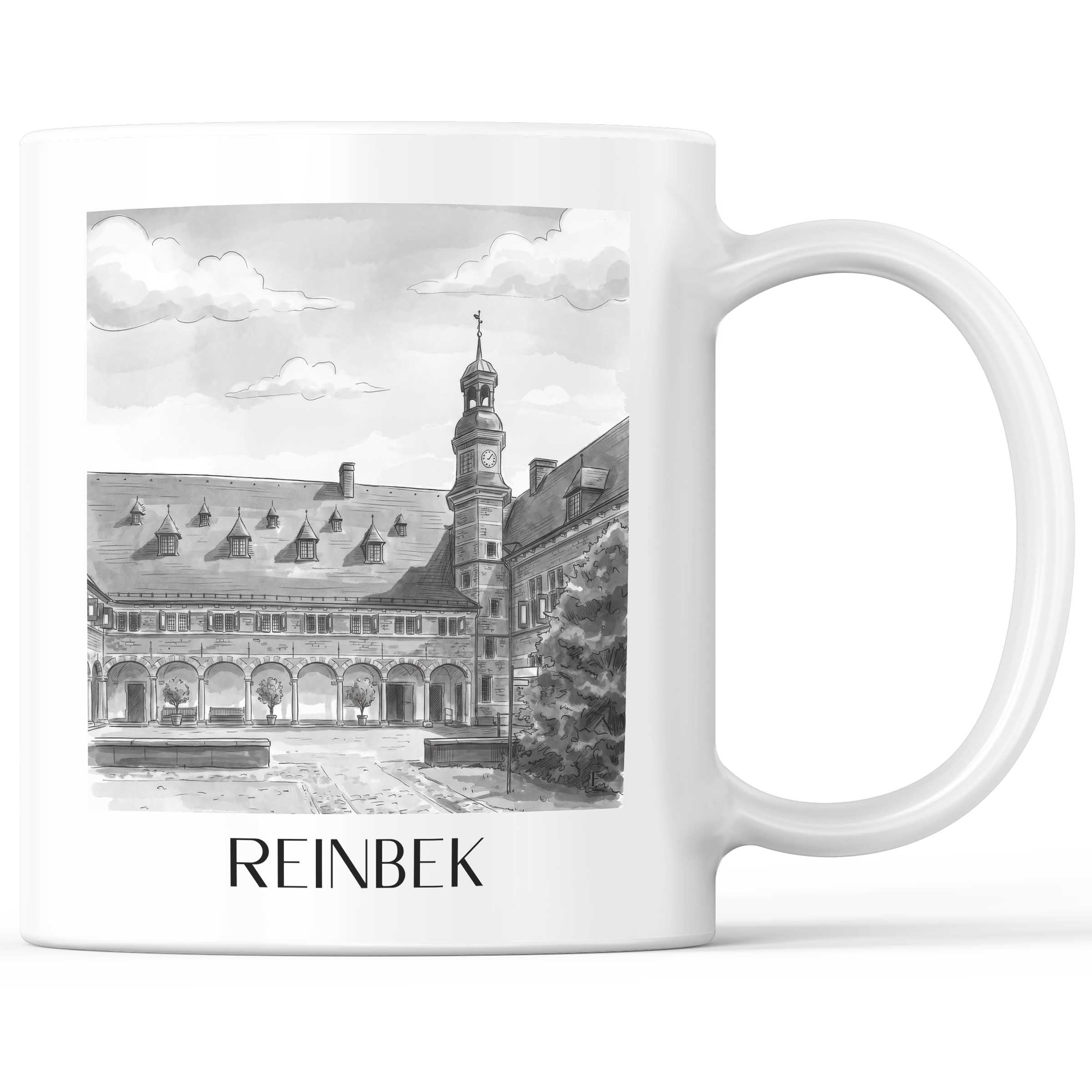 Reinbek Kaffeebecher - Schleswig-Holstein - Deutschland Becher - Kaffeetasse im Aquarell Schwarz-Weiß Stil