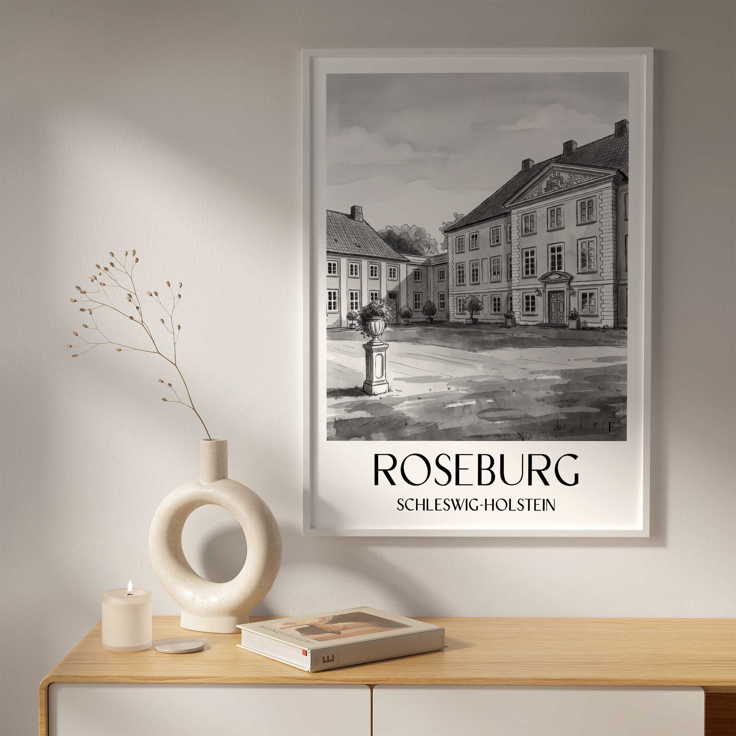 roseburg-schleswig-holstein-deutschland-poster-aquarell-schwarz-weiss