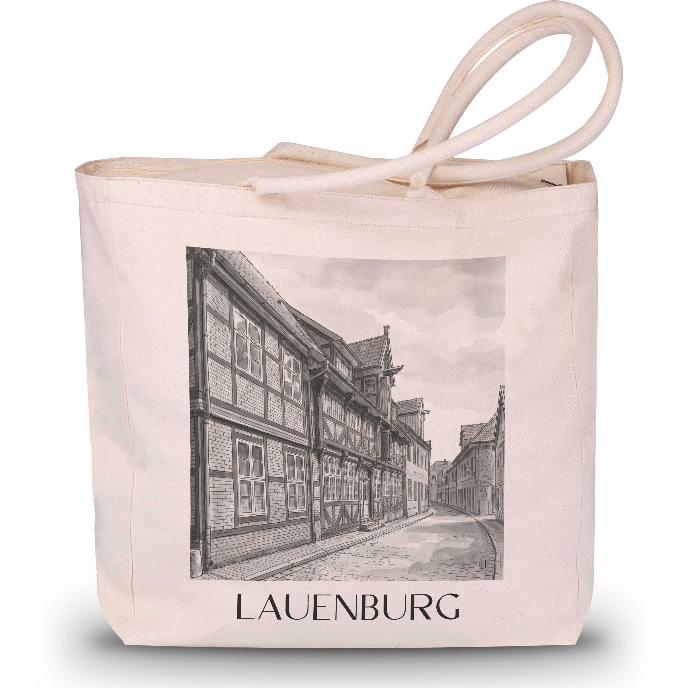 lauenburg-schleswig-holstein-deutschland-einkaufstasche-aquarell-schwarz-weiss