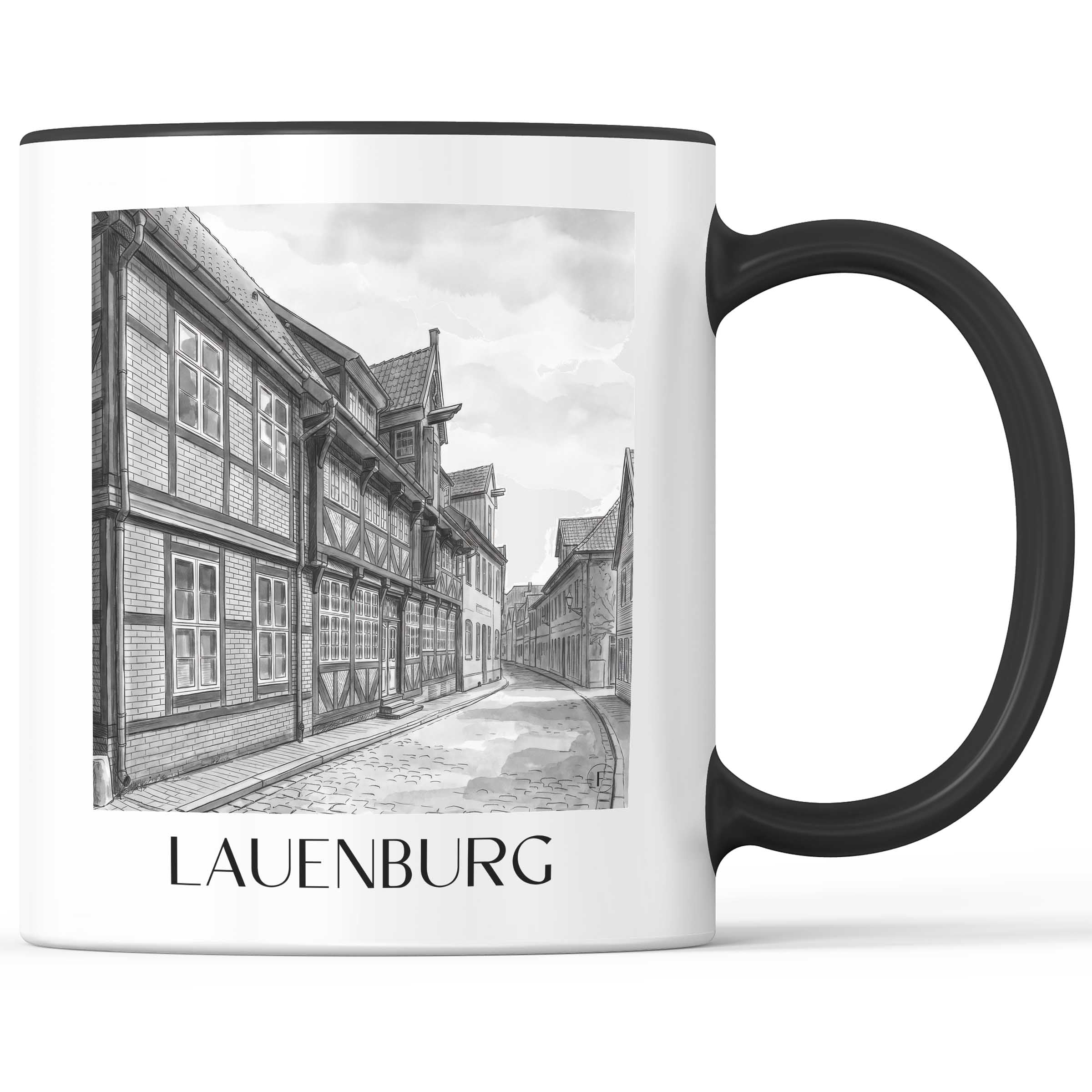lauenburg-schleswig-holstein-deutschland-kaffeebecher-aquarell-schwarz-weiss