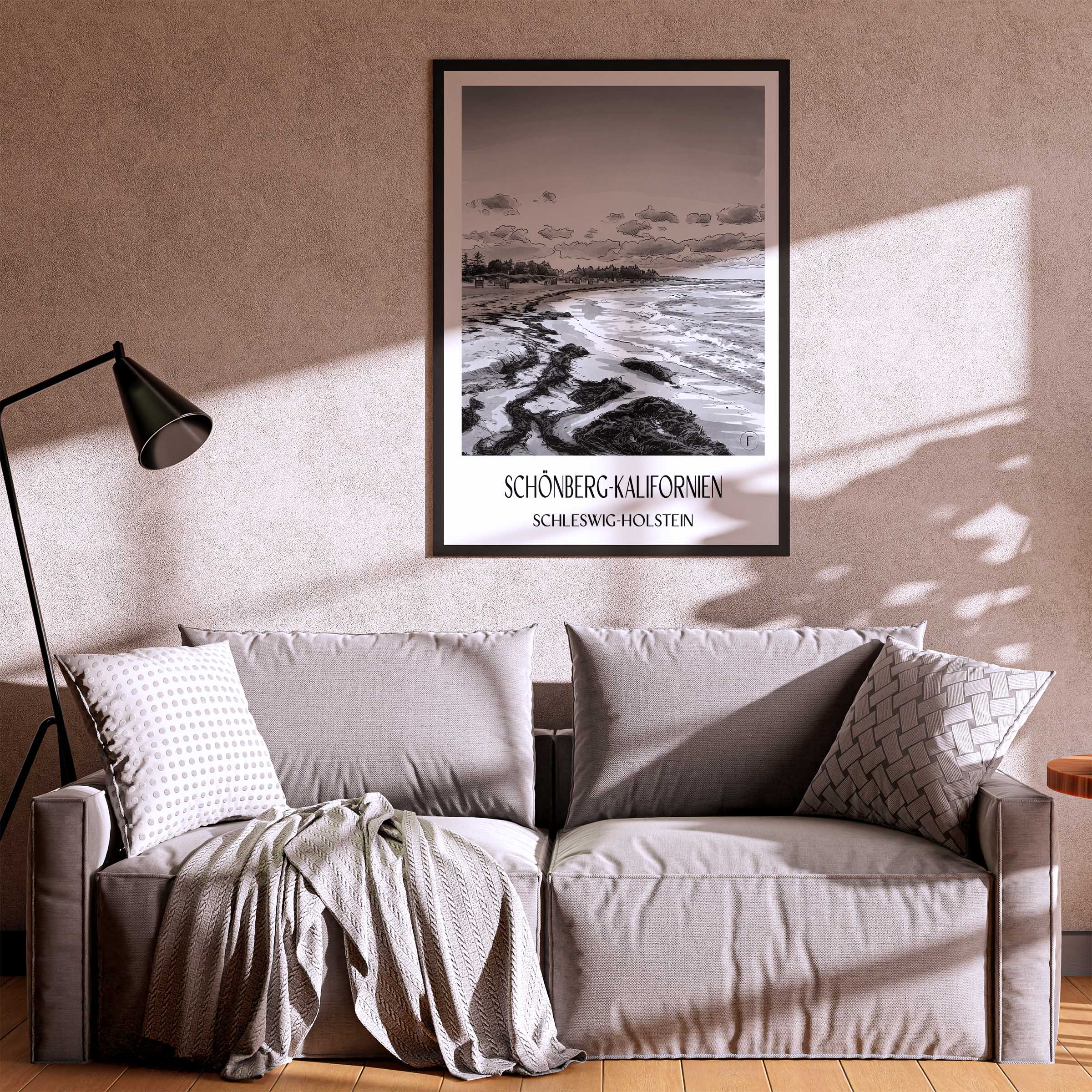 schönberg-kalifornien-schleswig-holstein-deutschland-poster-aquarell-schwarz-weiss