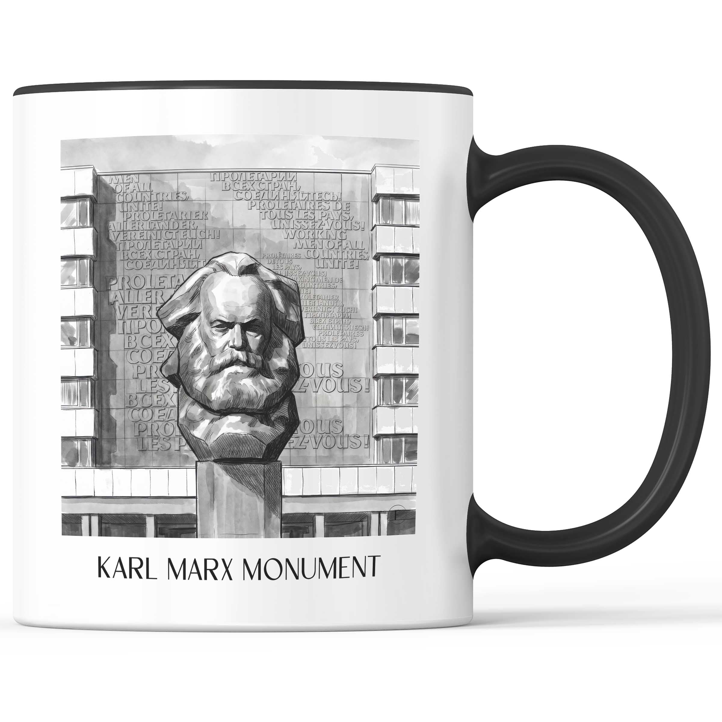 Karl-Marx-Monument Kaffeebecher - Chemnitz - Deutschland Becher - Kaffeetasse im Aquarell Schwarz-Weiß Stil