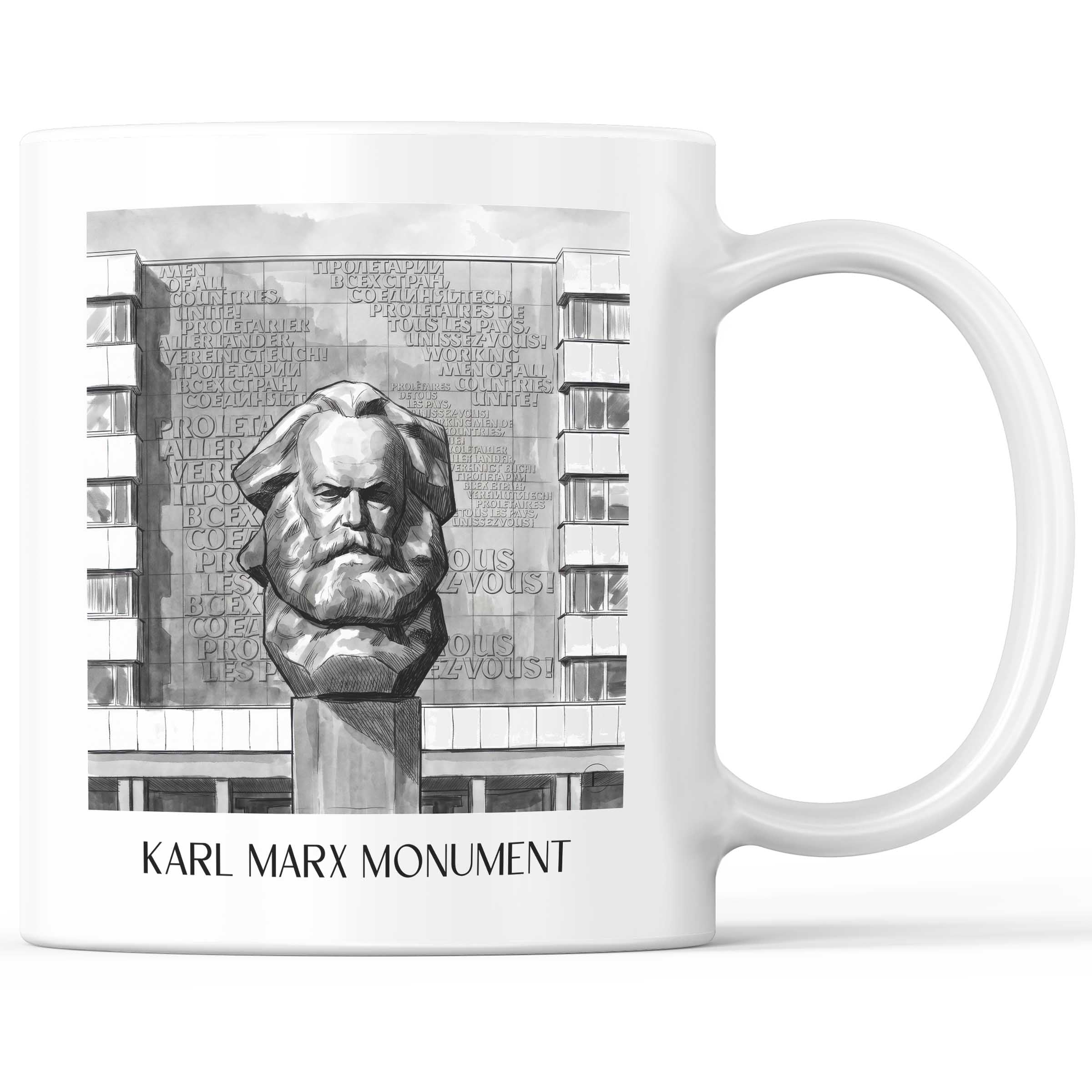 Karl-Marx-Monument Kaffeebecher - Chemnitz - Deutschland Becher - Kaffeetasse im Aquarell Schwarz-Weiß Stil
