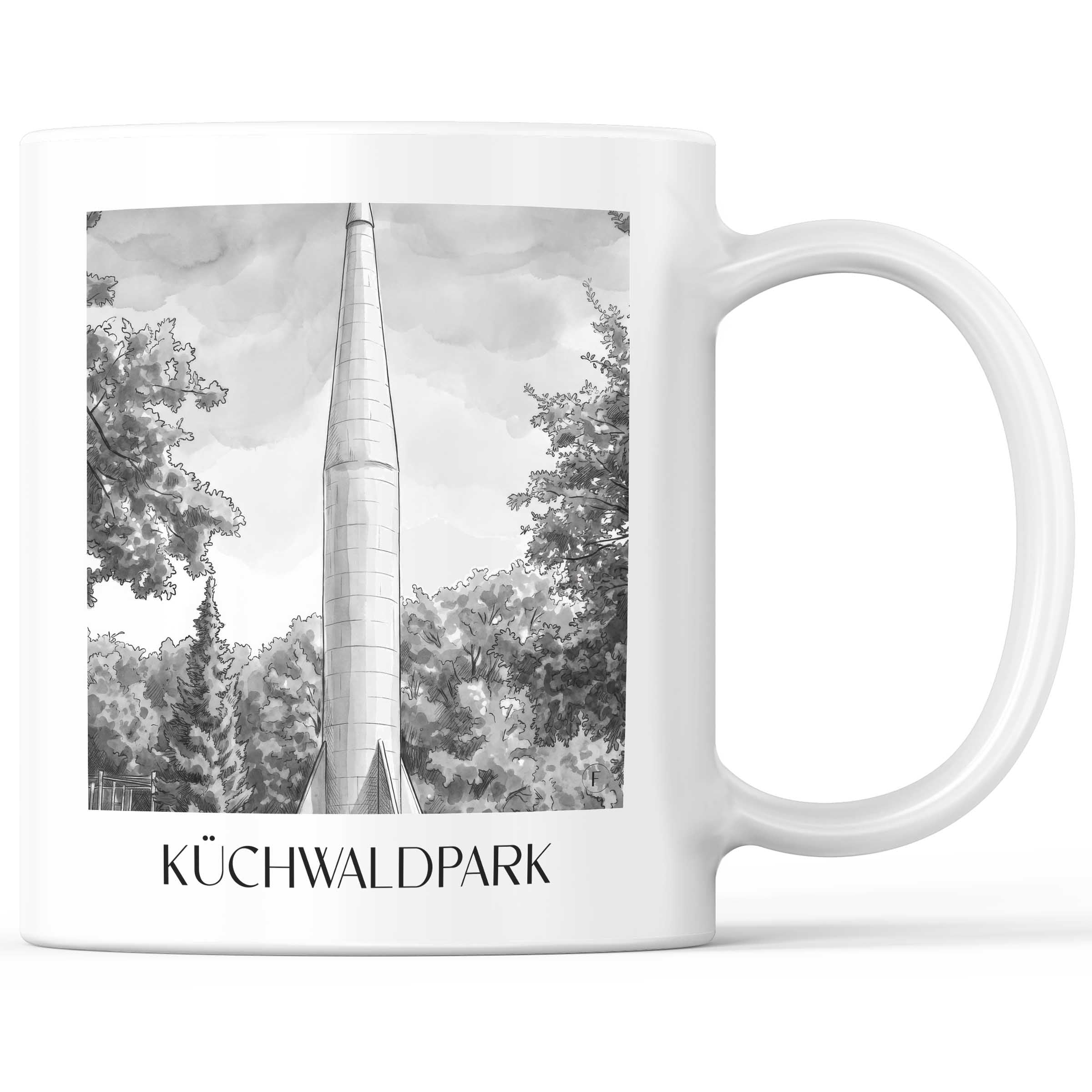 Küchwaldpark Kaffeebecher - Chemnitz - Deutschland Becher - Kaffeetasse im Aquarell Schwarz-Weiß Stil