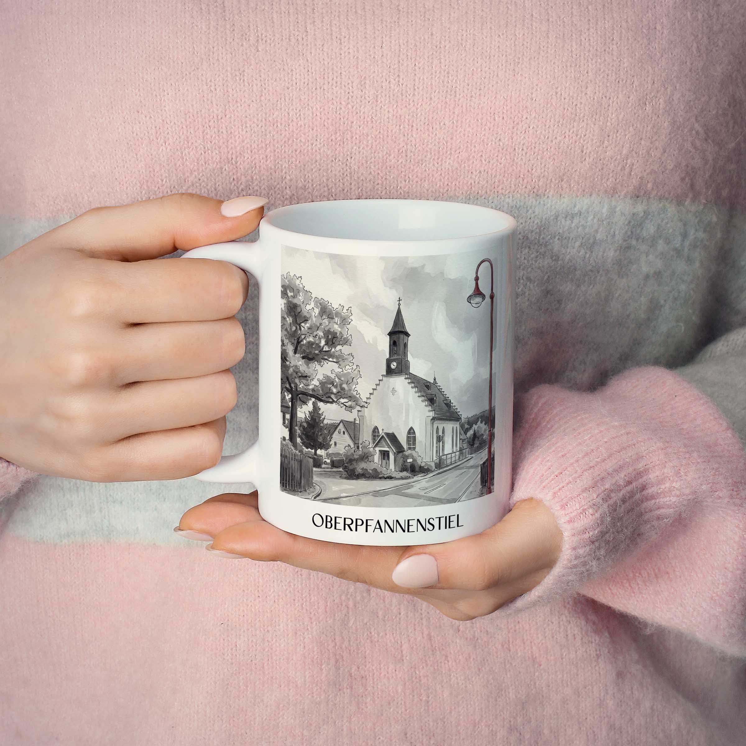 oberpfannenstiel-erzgebirge-deutschland-kaffeebecher-aquarell-schwarz-weiss