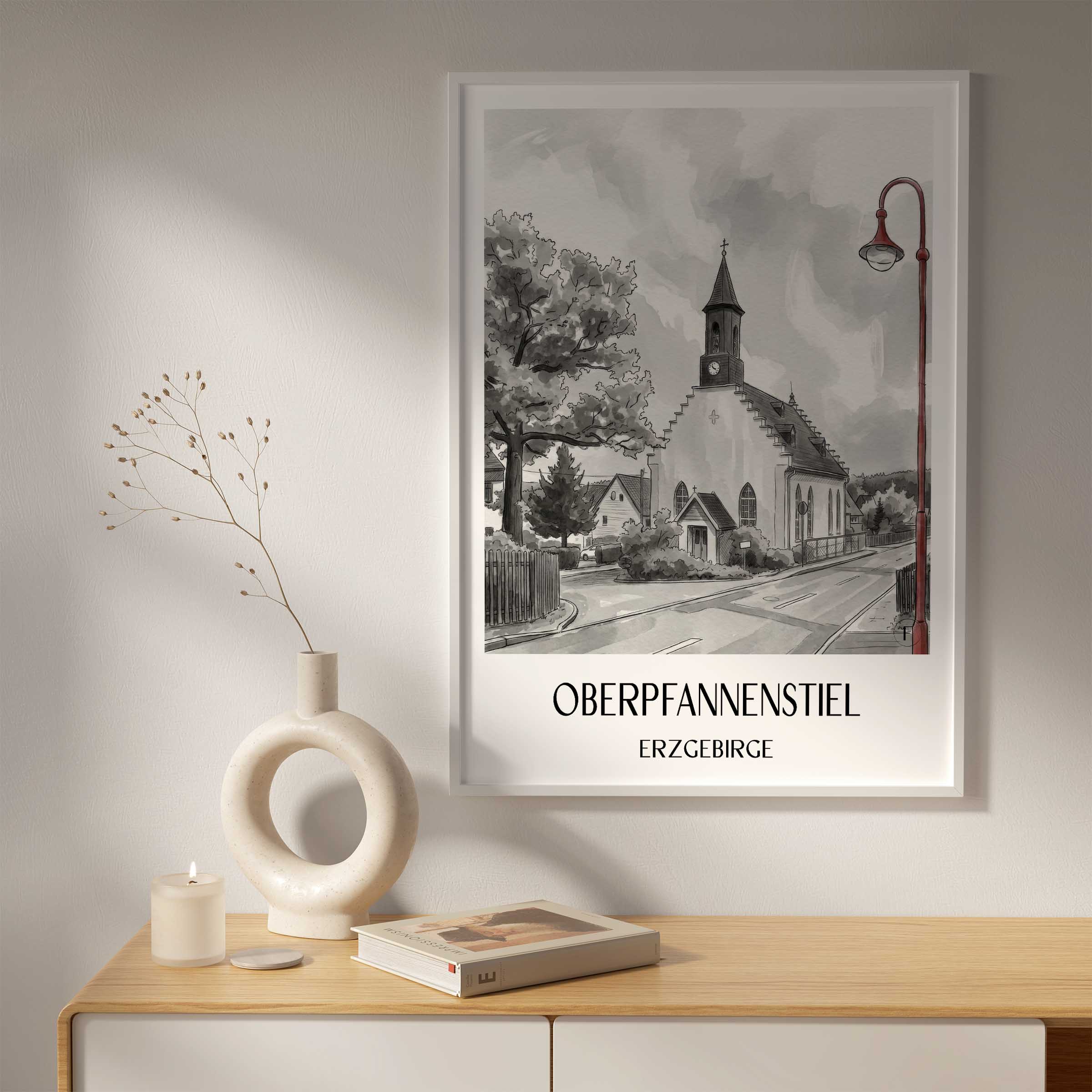 oberpfannenstiel-erzgebirge-deutschland-poster-aquarell-schwarz-weiss