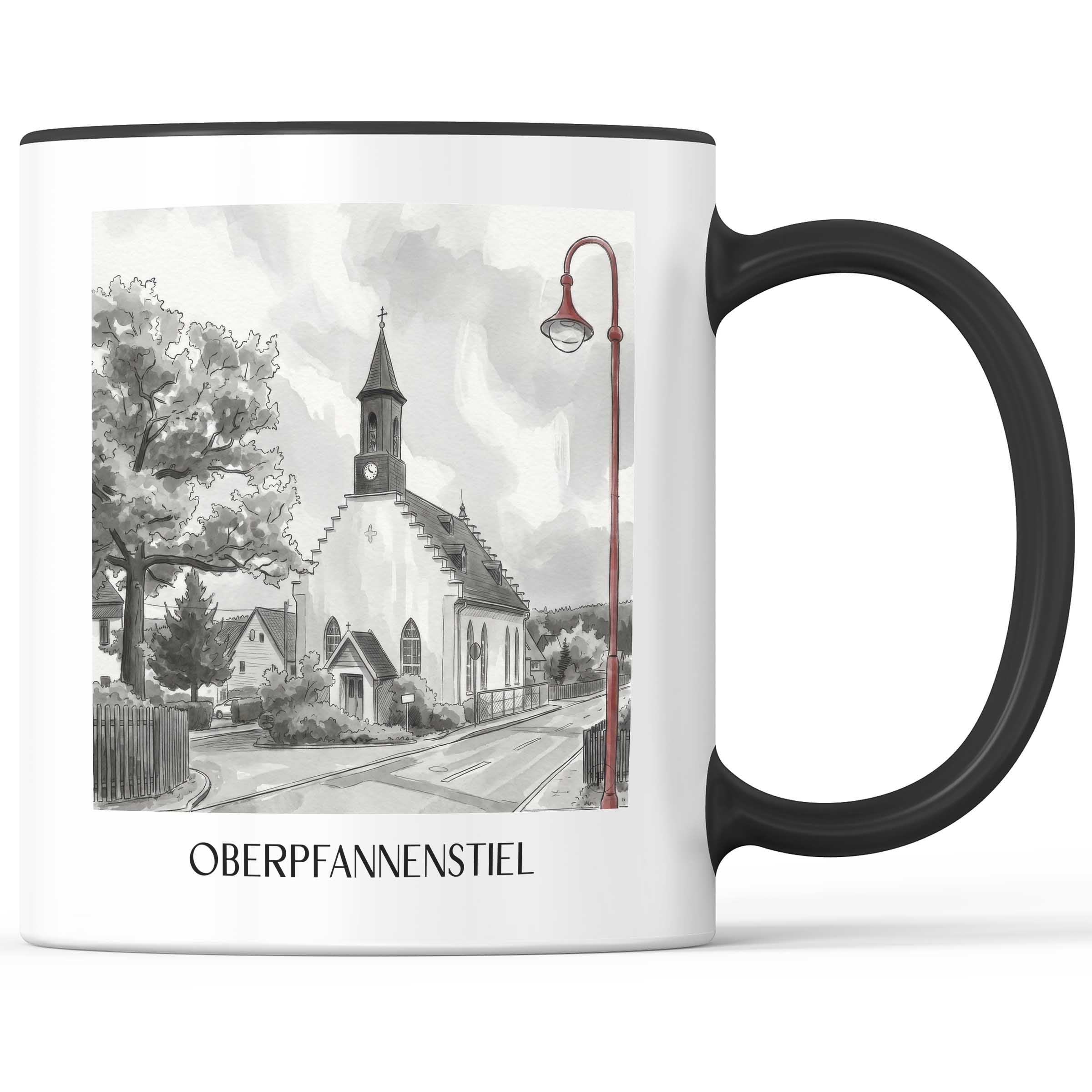 Oberpfannenstiel Kaffeebecher - Erzgebirge - Deutschland Becher - Kaffeetasse im Aquarell Schwarz-Weiß Stil