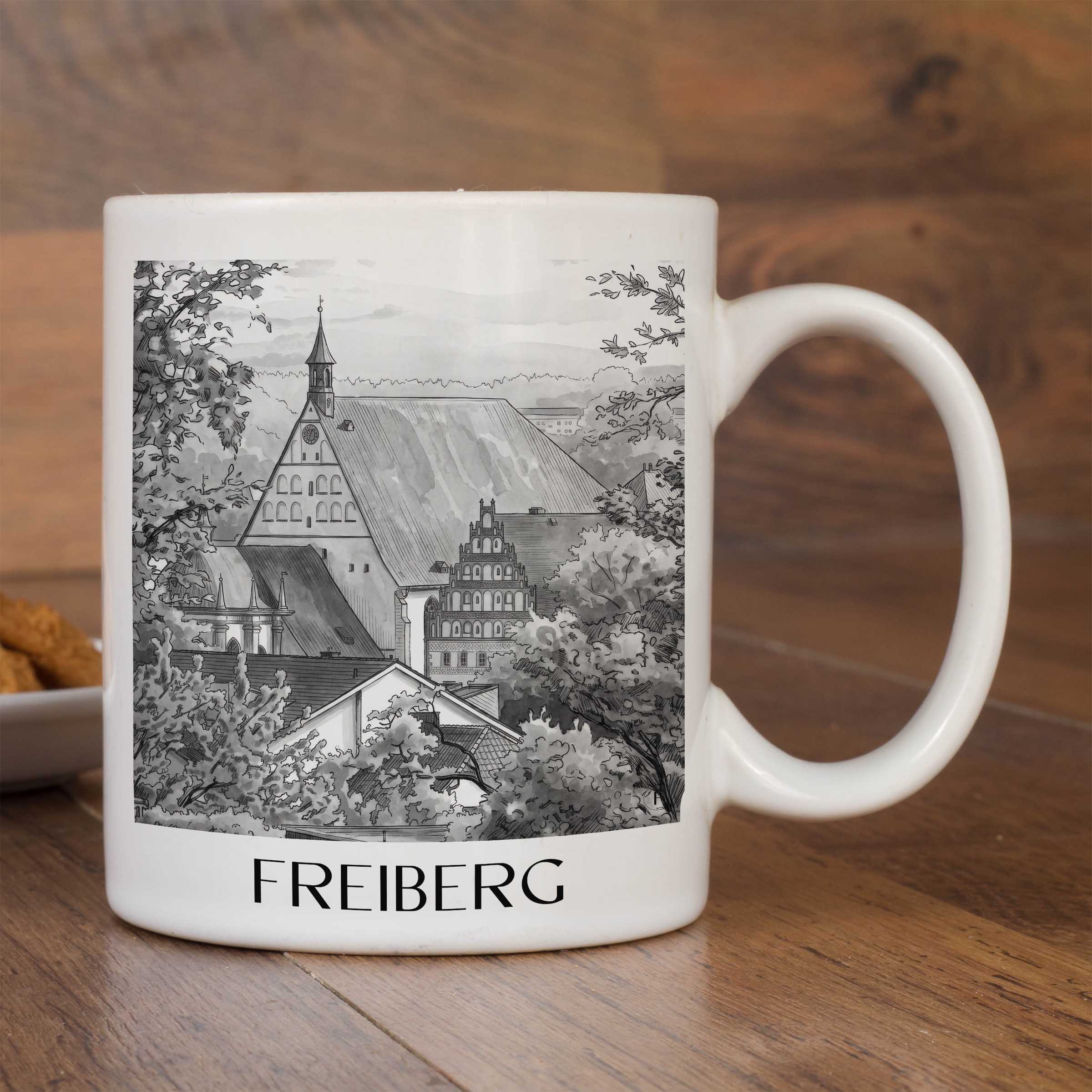 freiberg-erzgebirge-deutschland-kaffeebecher-aquarell-schwarz-weiss