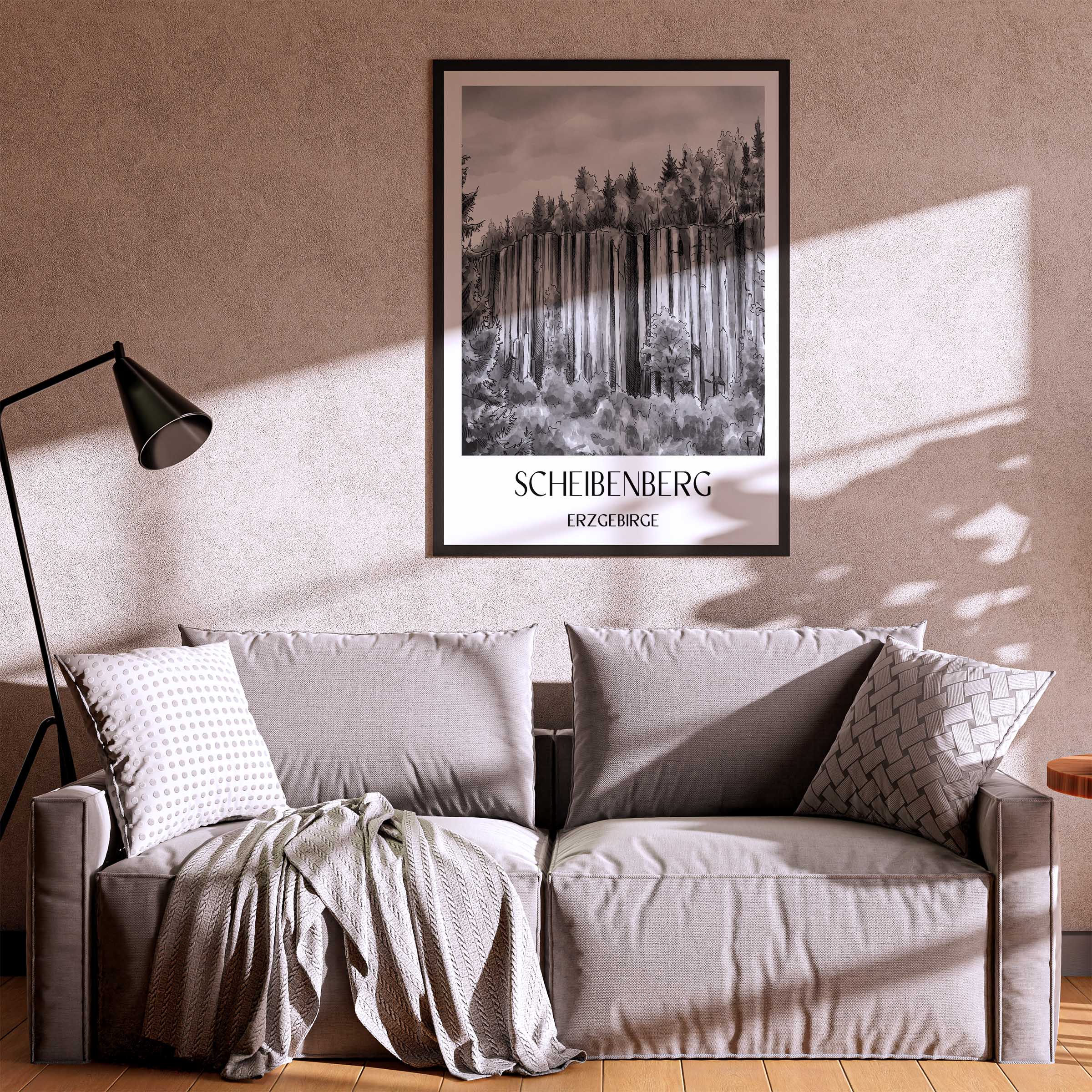 scheibenberg-erzgebirge-deutschland-poster-aquarell-schwarz-weiss