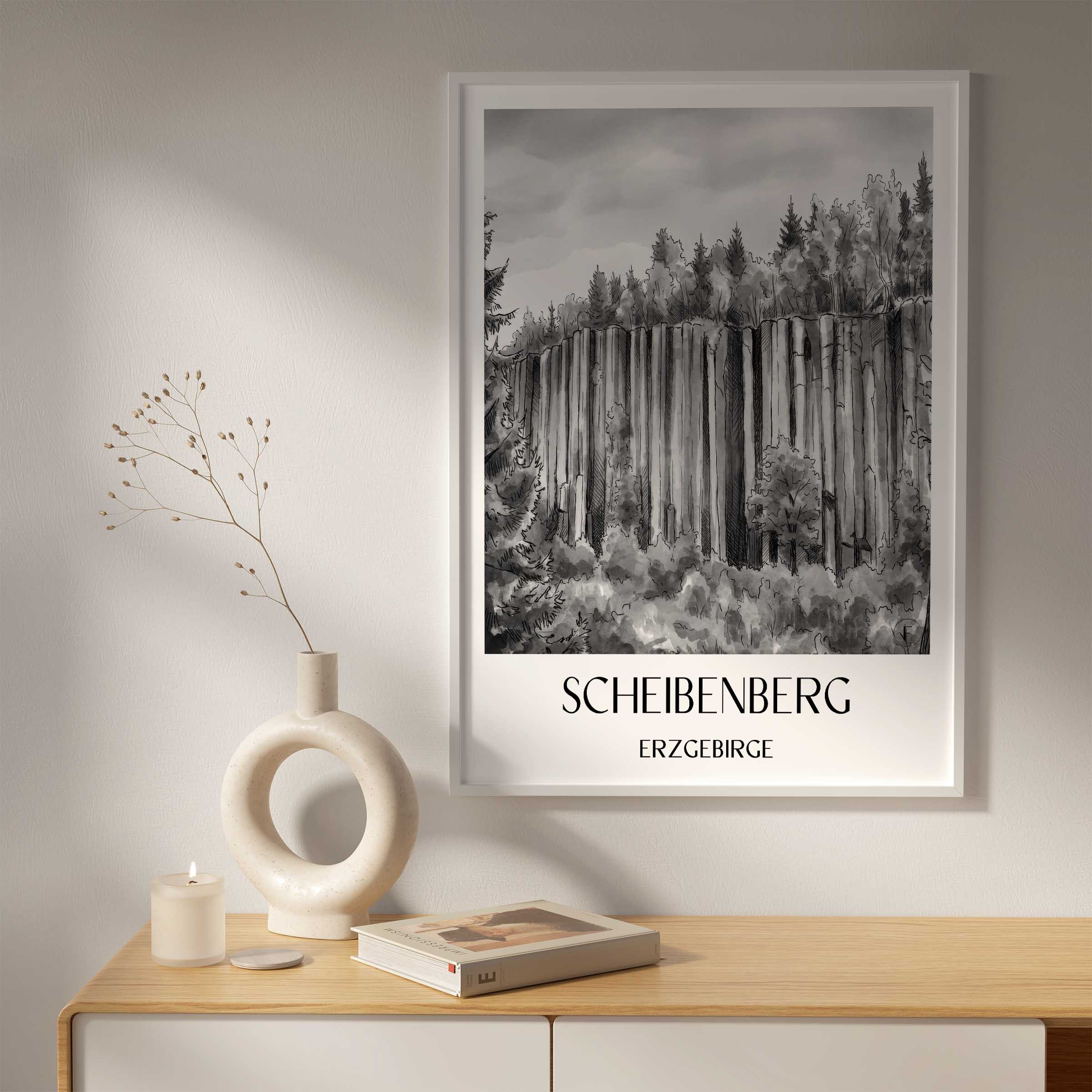 scheibenberg-erzgebirge-deutschland-poster-aquarell-schwarz-weiss