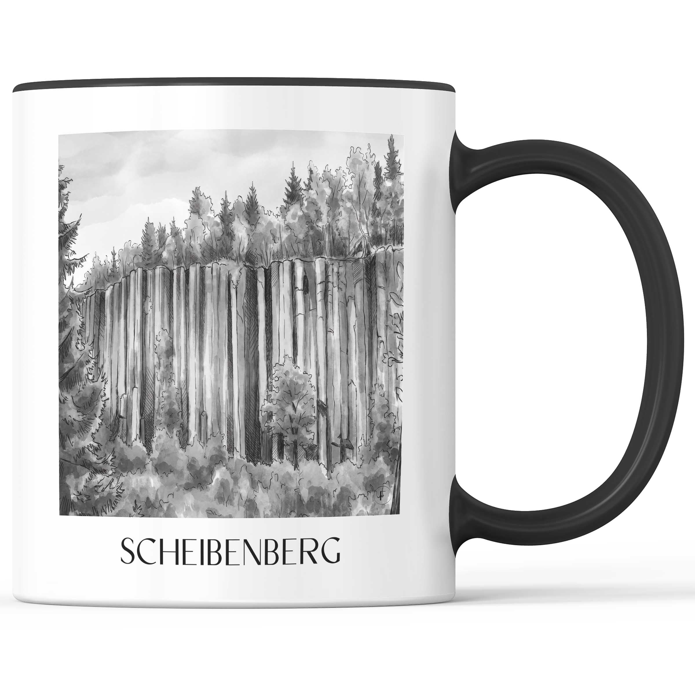 Scheibenberg Kaffeebecher - Erzgebirge - Deutschland Becher - Kaffeetasse im Aquarell Schwarz-Weiß Stil