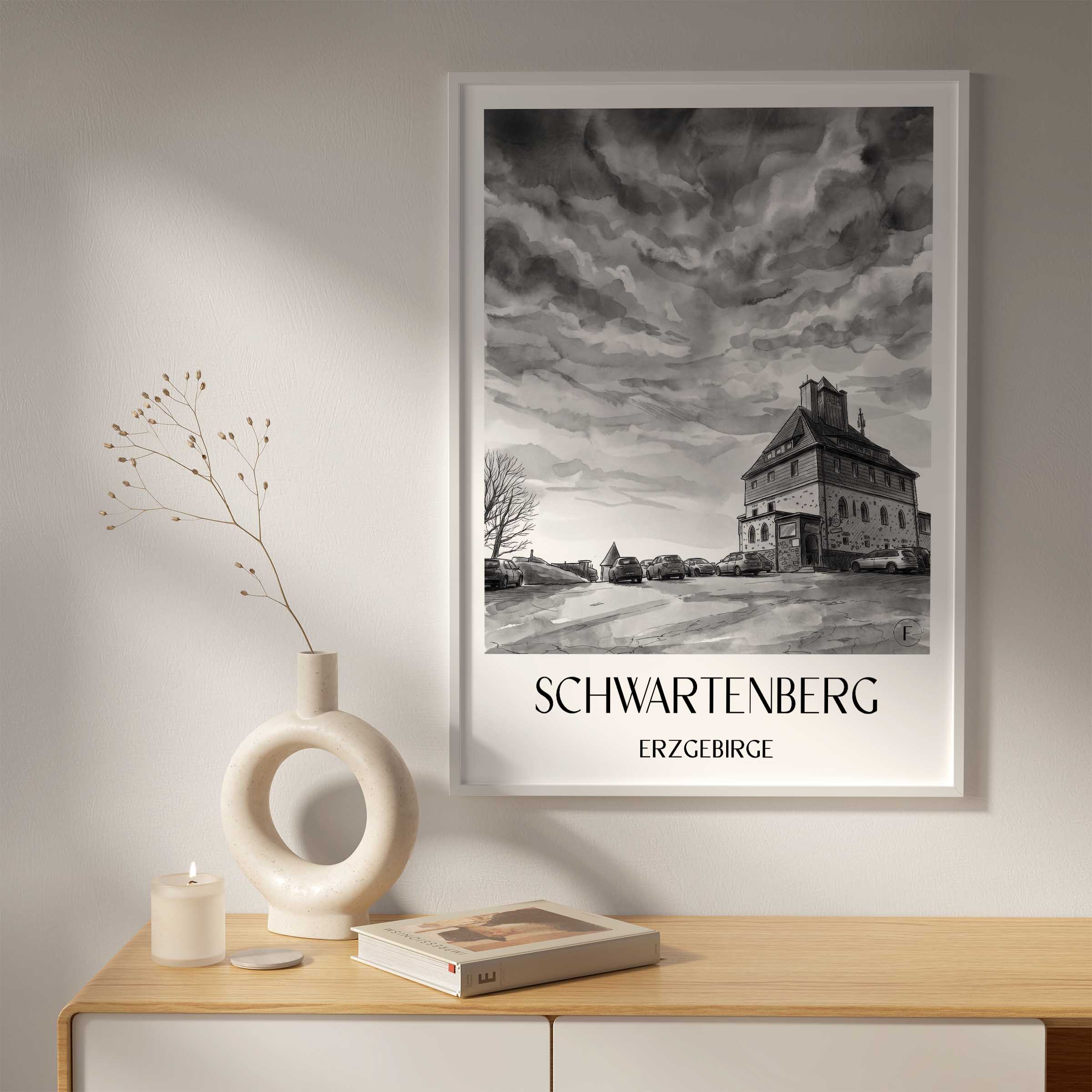 schwartenberg-erzgebirge-deutschland-poster-aquarell-schwarz-weiss