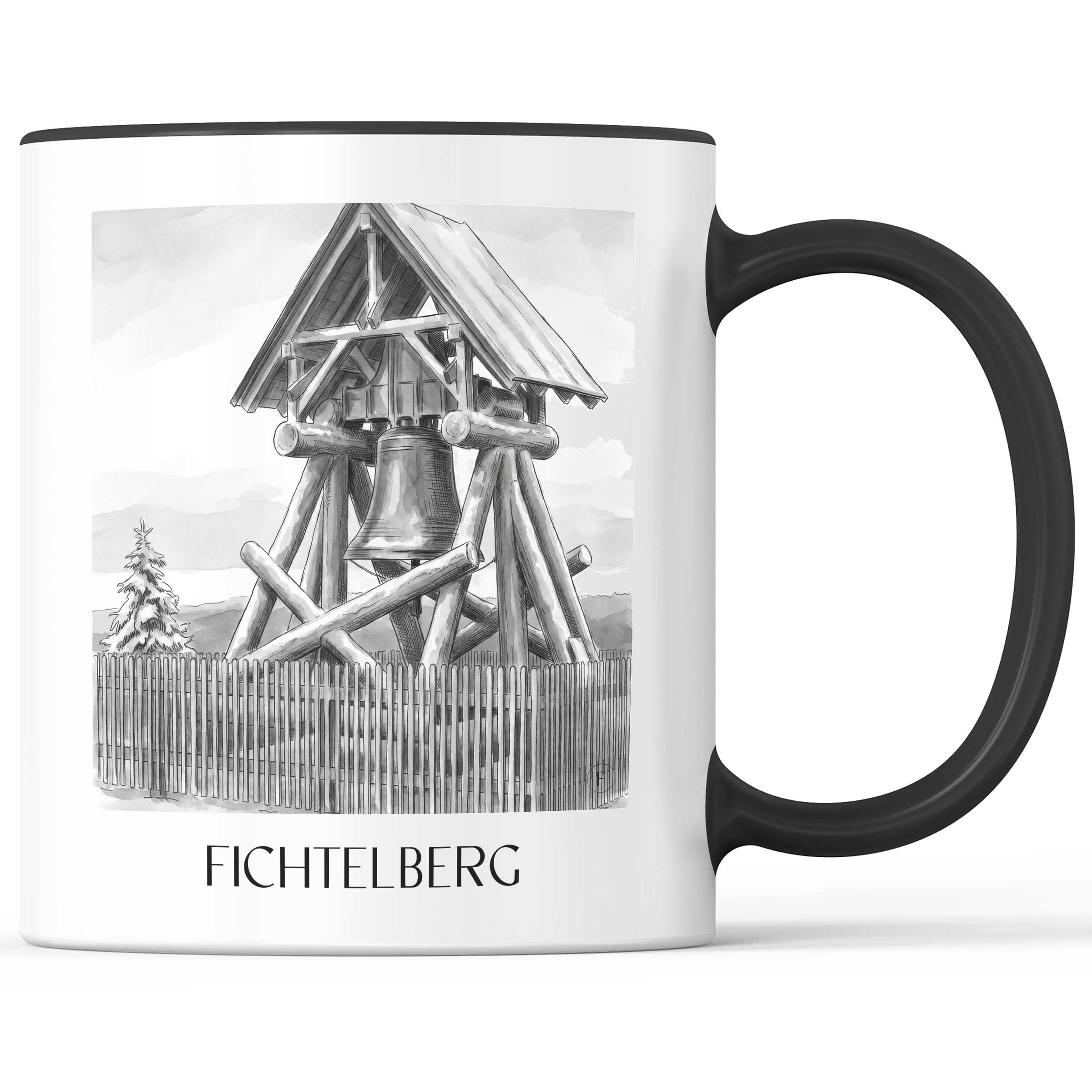 Fichtelberg Kaffeebecher - Erzgebirge - Deutschland Becher - Kaffeetasse im Aquarell Schwarz-Weiß Stil