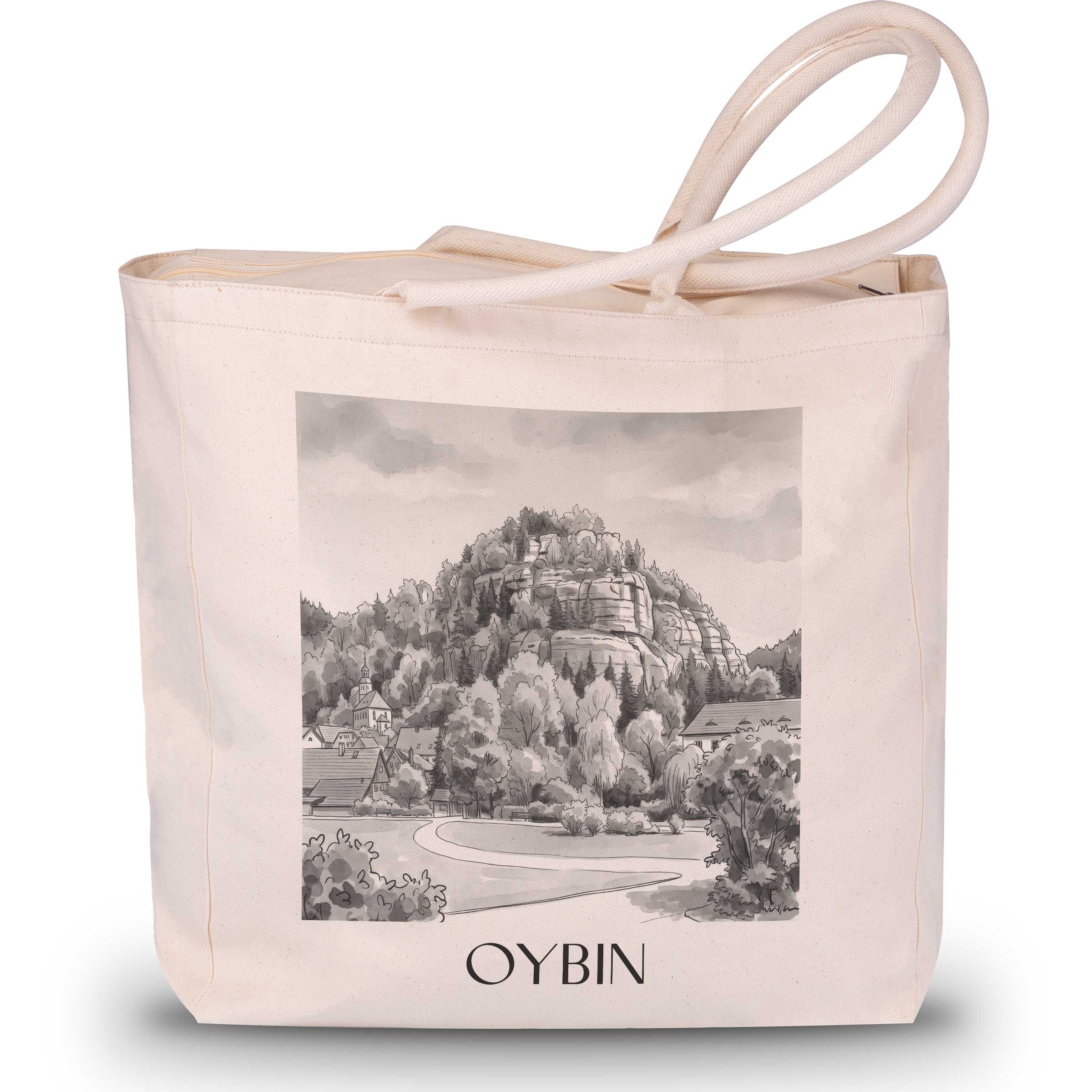 Oybin Shopping Tasche - Sachsen - Deutschland Tote Bag - Einkaufstasche im Aquarell Schwarz-Weiß Stil