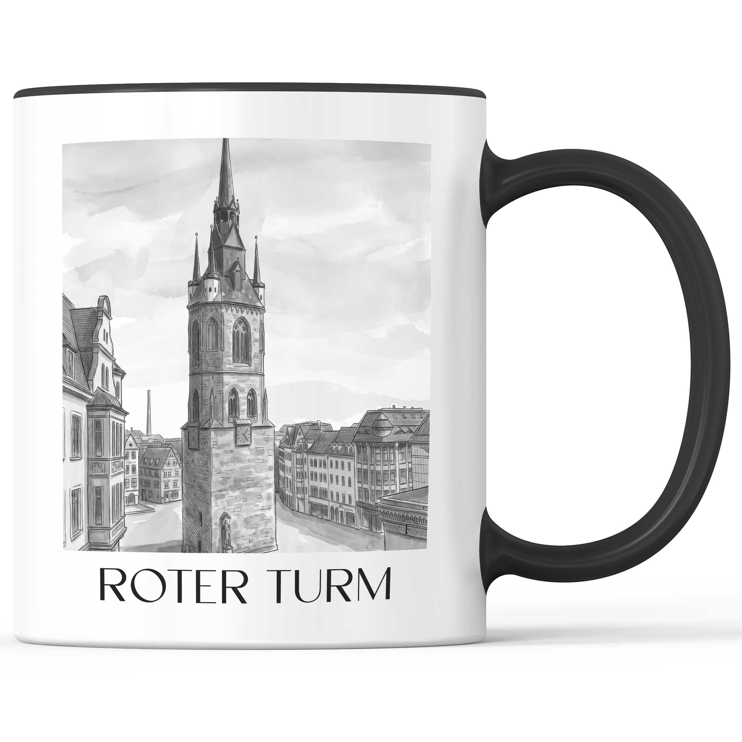 roter-turm-halle-deutschland-kaffeebecher-aquarell-schwarz-weiss
