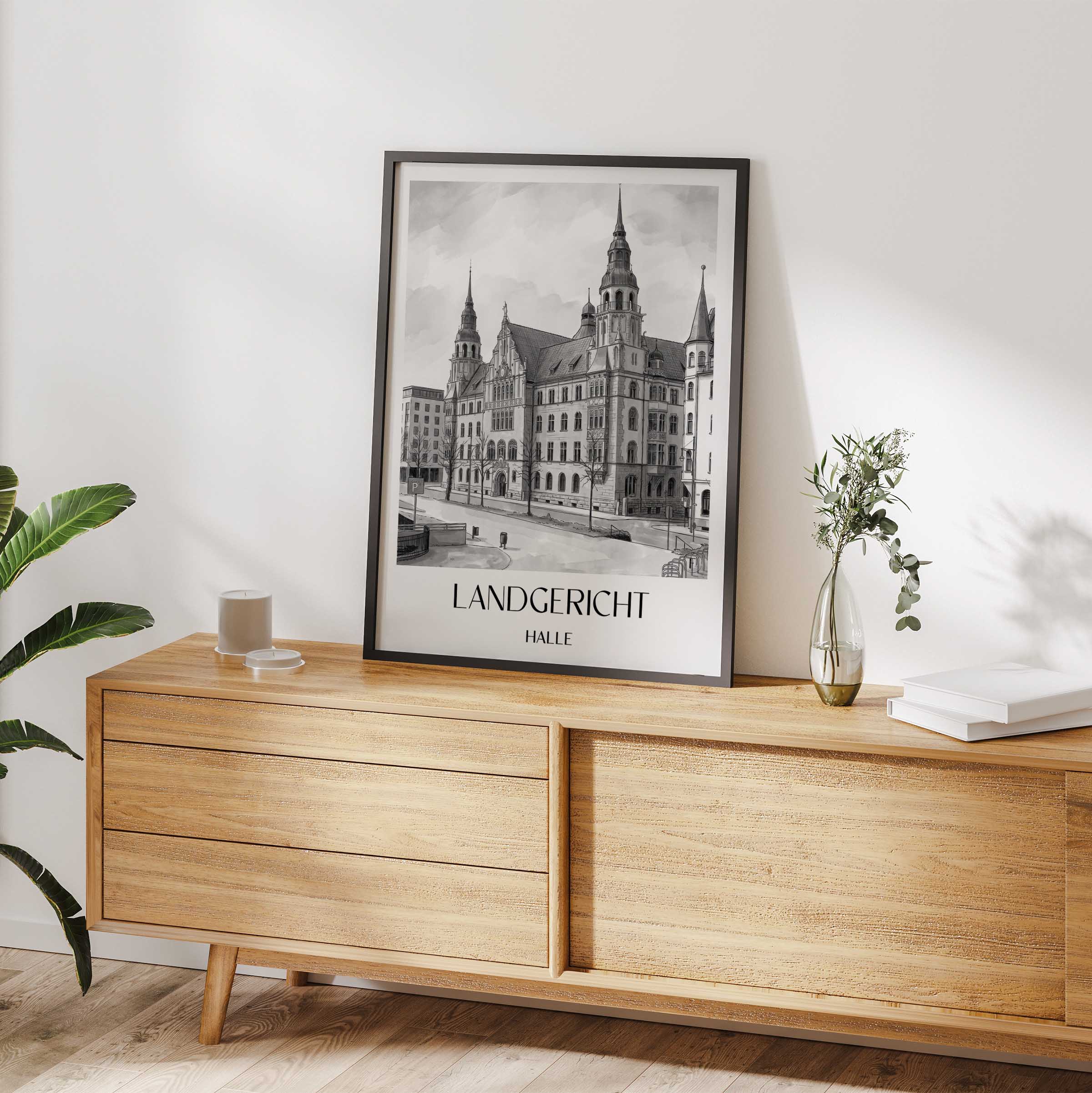 landgericht-halle-deutschland-poster-aquarell-schwarz-weiss
