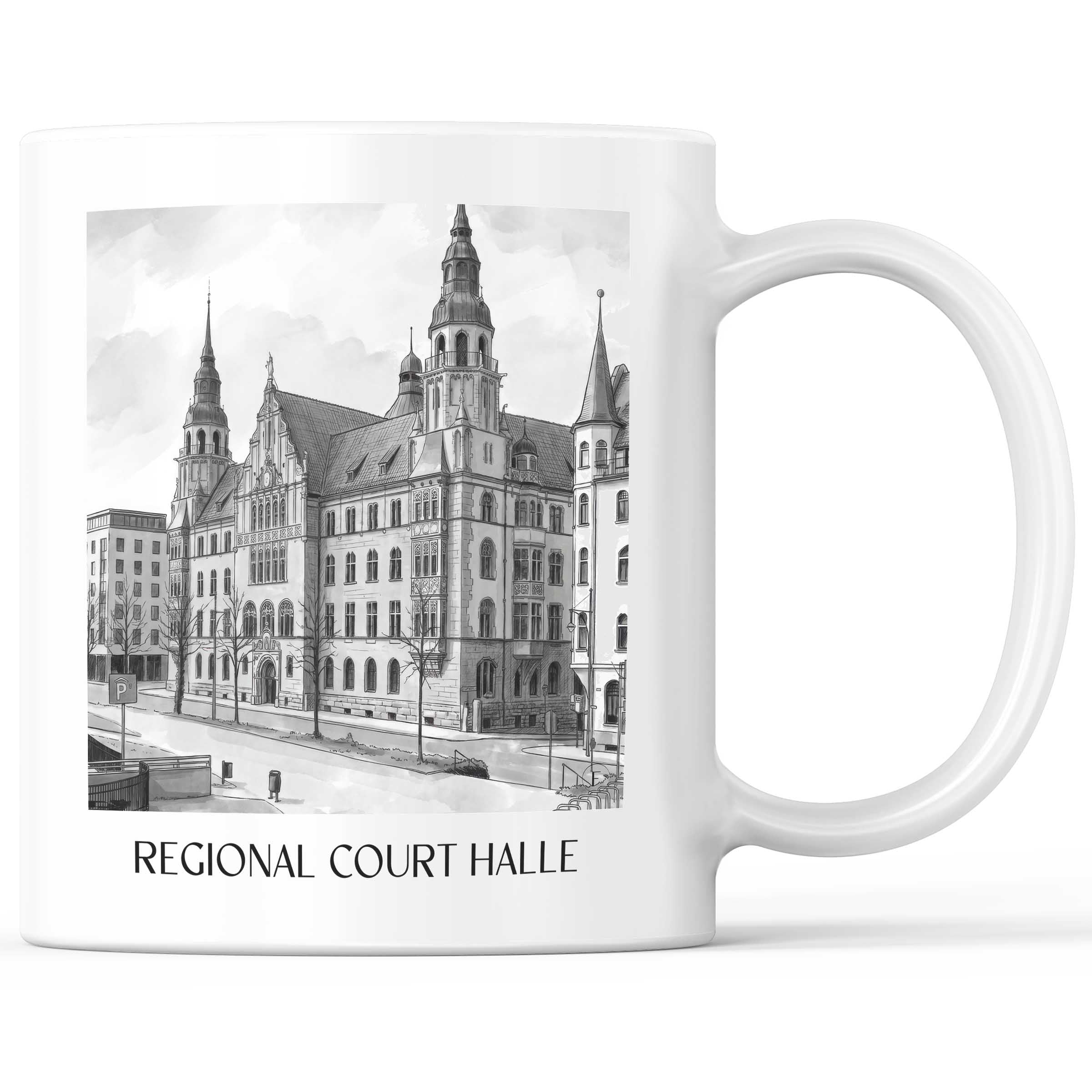 Landgericht Kaffeebecher - Halle - Deutschland Becher - Kaffeetasse im Aquarell Schwarz-Weiß Stil