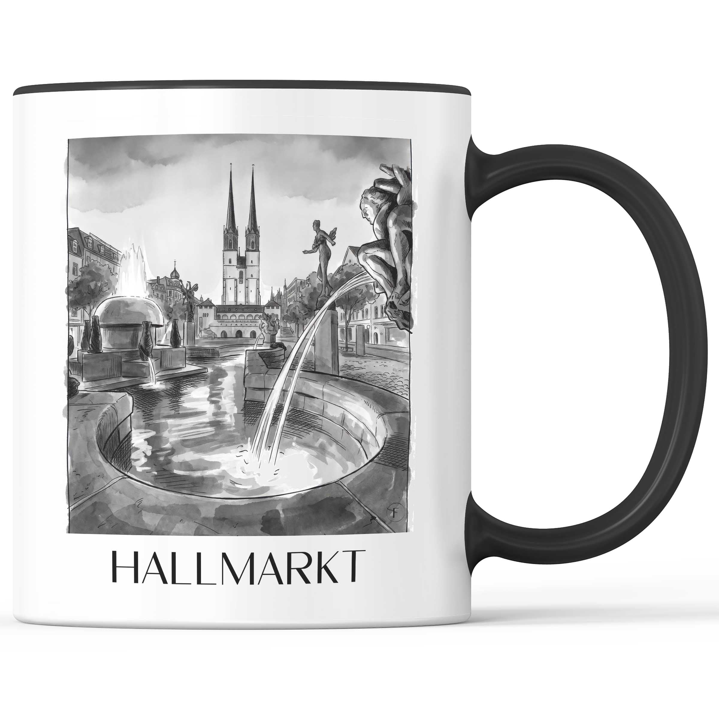 hallmarkt-halle-deutschland-kaffeebecher-aquarell-schwarz-weiss