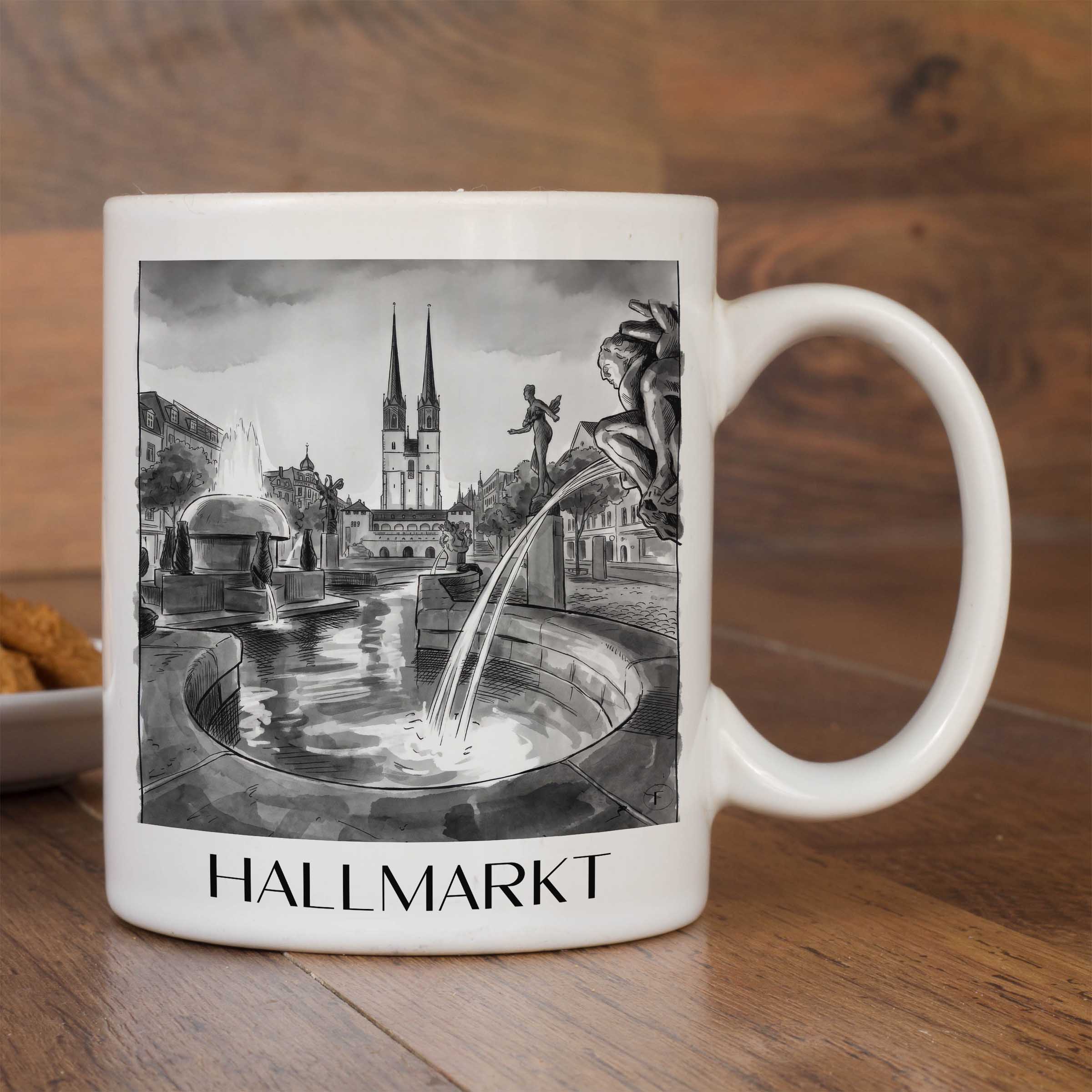 hallmarkt-halle-deutschland-kaffeebecher-aquarell-schwarz-weiss