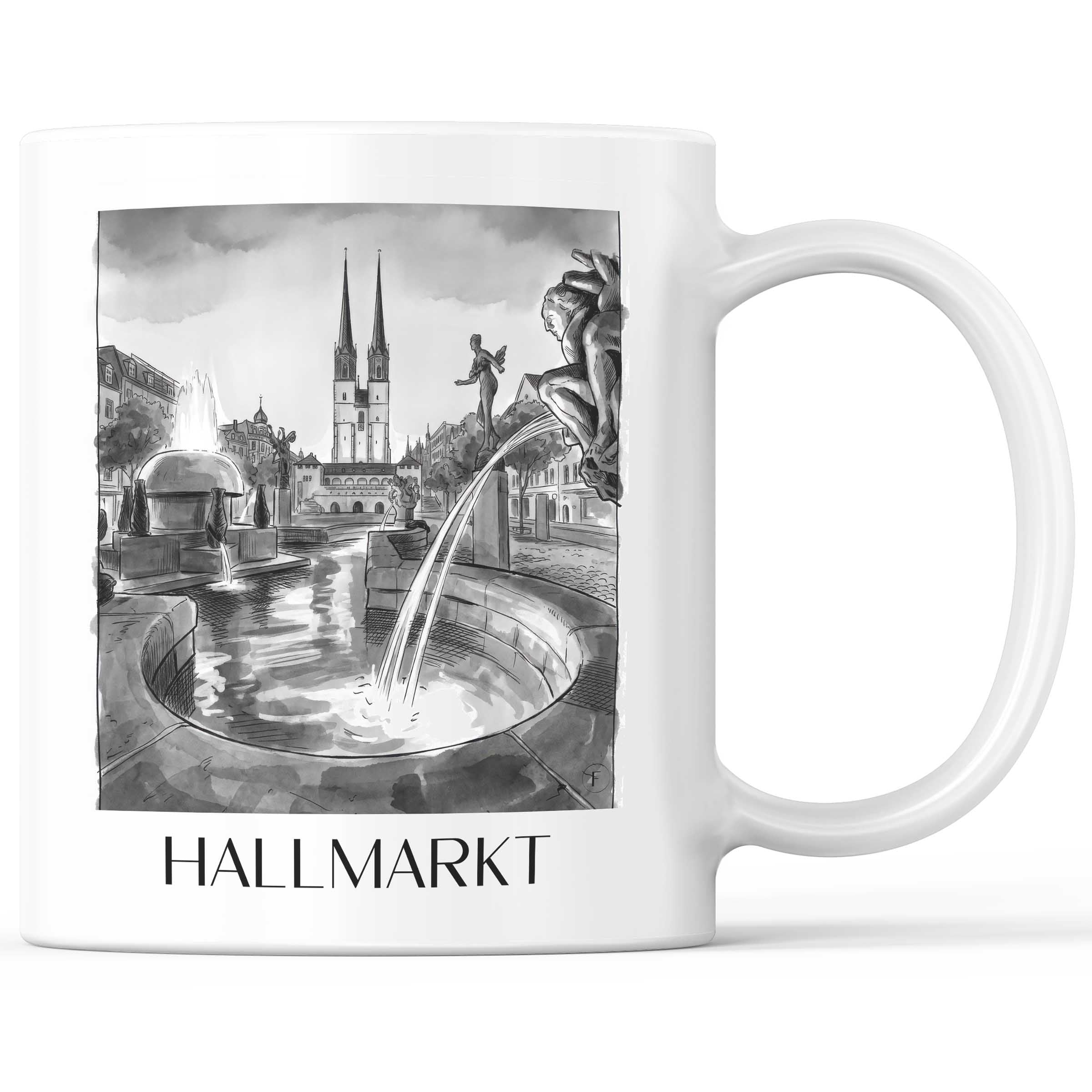 hallmarkt-halle-deutschland-kaffeebecher-aquarell-schwarz-weiss