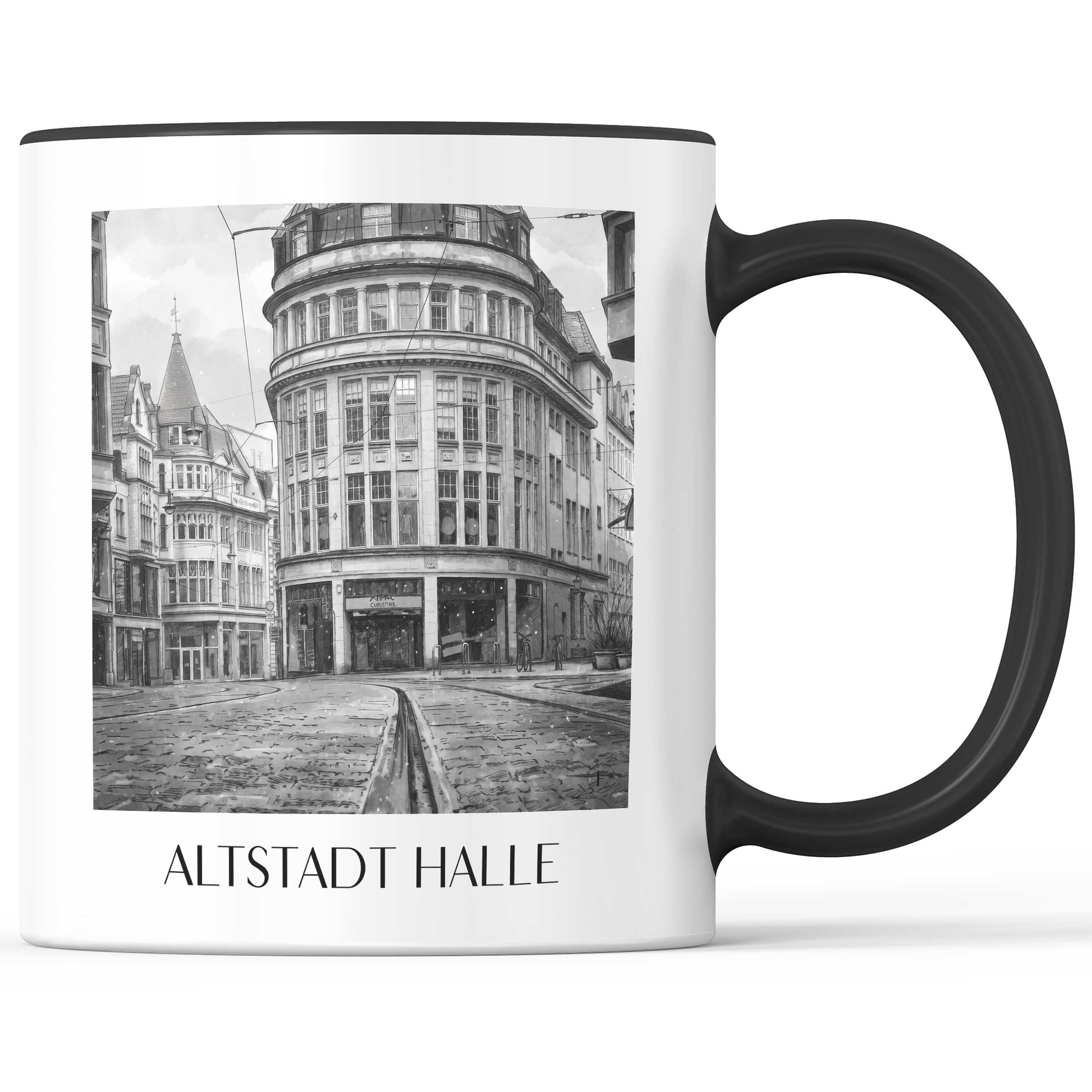 altstadt-halle-deutschland-kaffeebecher-aquarell-schwarz-weiss