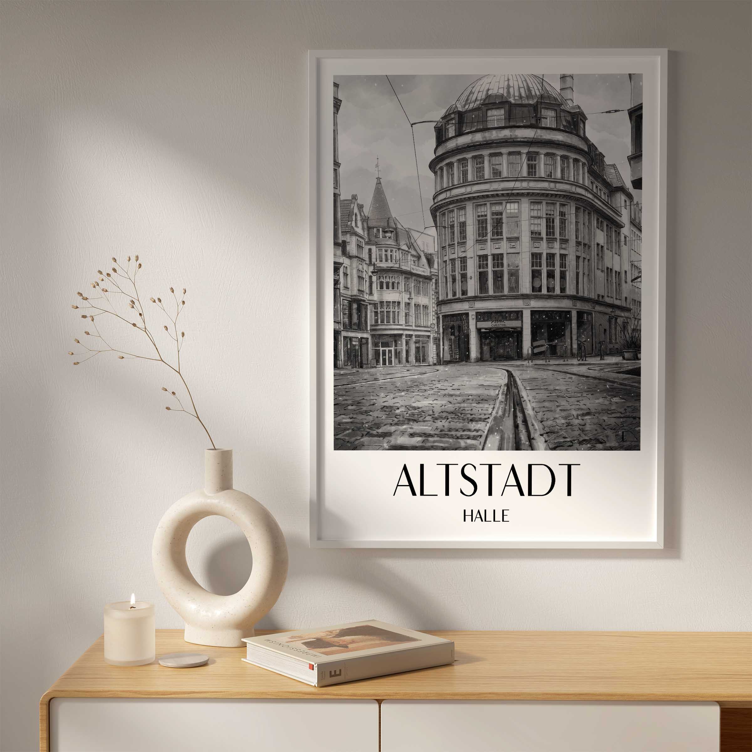 altstadt-halle-deutschland-poster-aquarell-schwarz-weiss