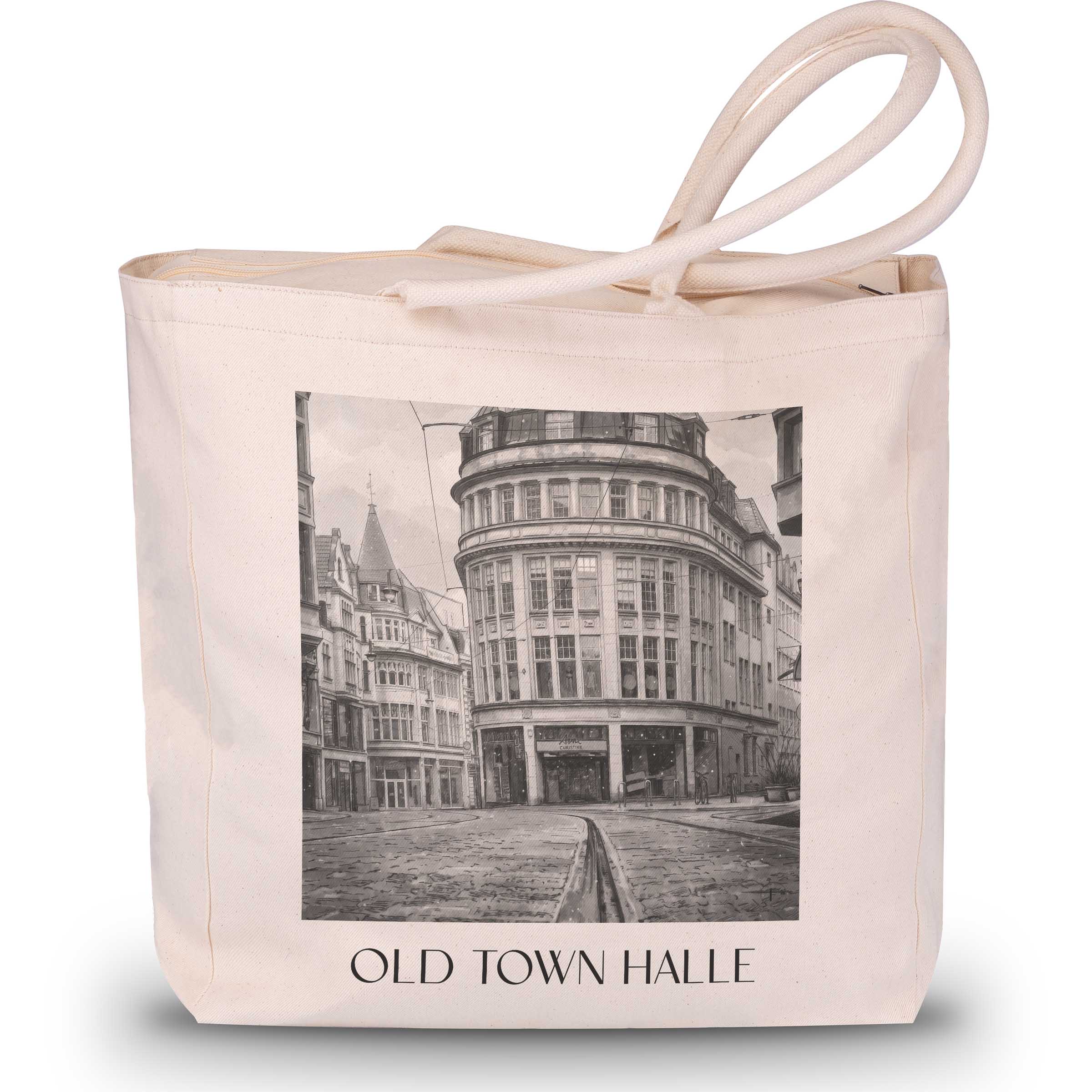 Altstadt Shopping Tasche - Halle - Deutschland Tote Bag - Einkaufstasche im Aquarell Schwarz-Weiß Stil
