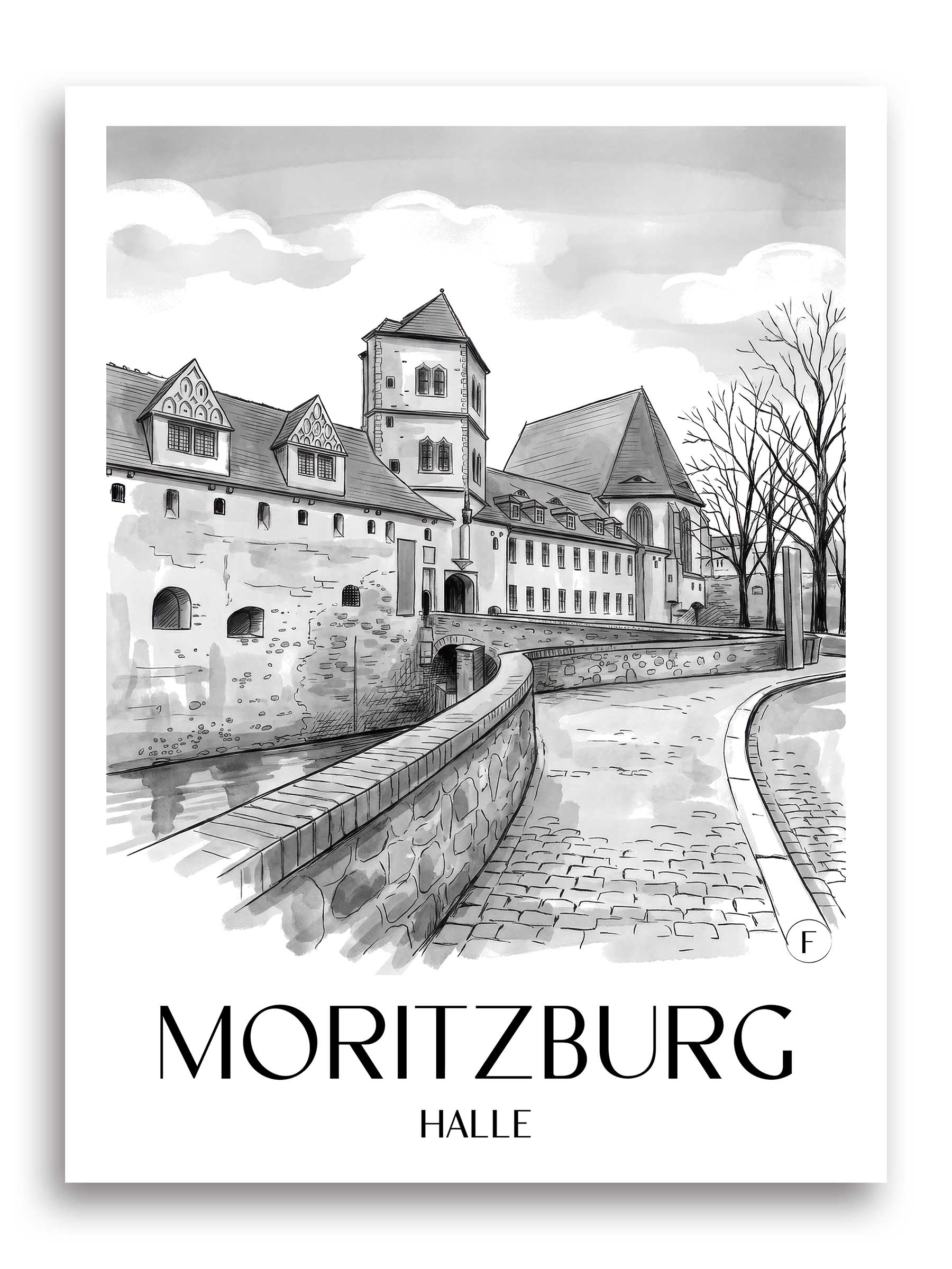 moritzburg-halle-deutschland-poster-aquarell-schwarz-weiss